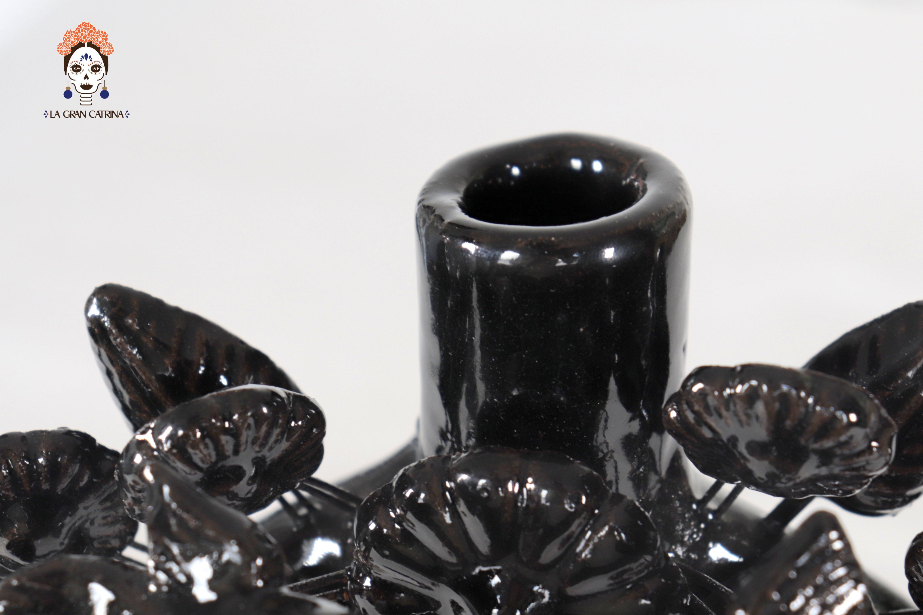 Black 1-Candle Candle Lantern - Glazed Clay - 8.6 in. Montoya