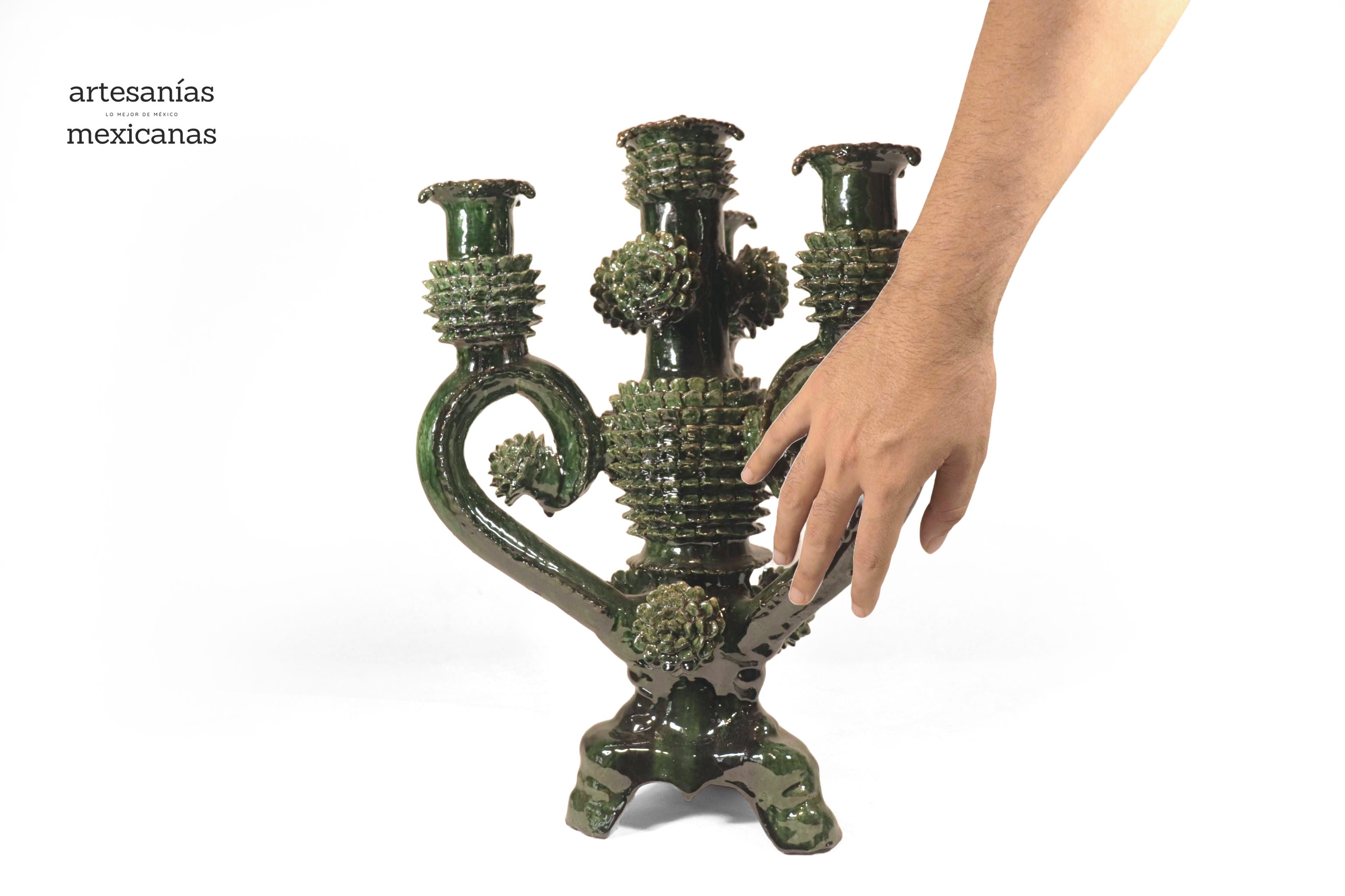 Candleholder green of 4 candles - Glazed Clay - 16 in. Juan Gtz
