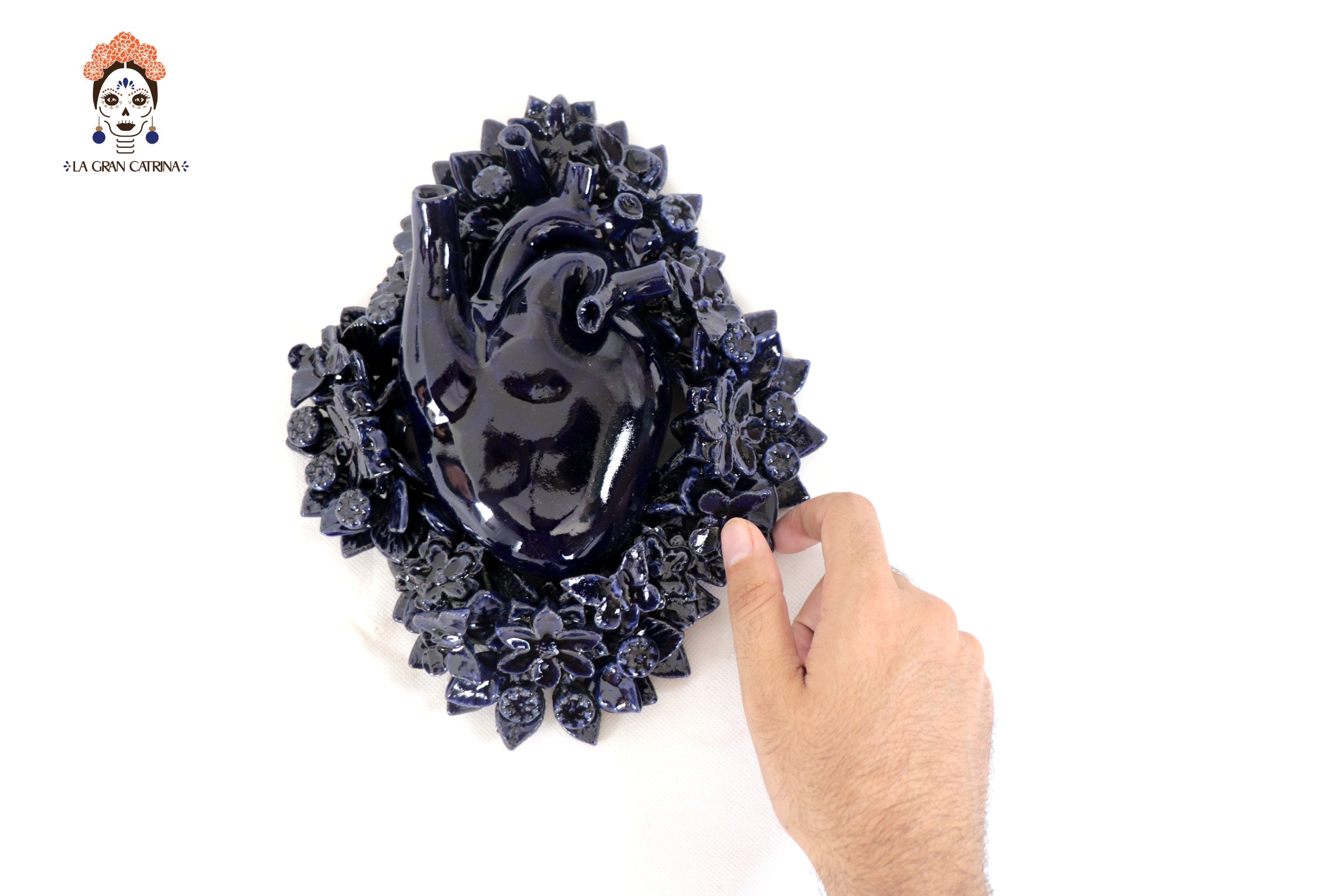 Blue Wall Heart - Glazed Clay - 9 in. Tiru