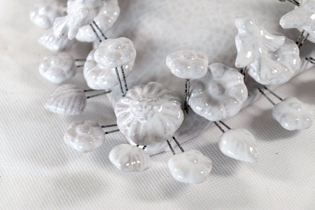 Glazed Clay Heart White with Flowers - 8.6 in. Montoya