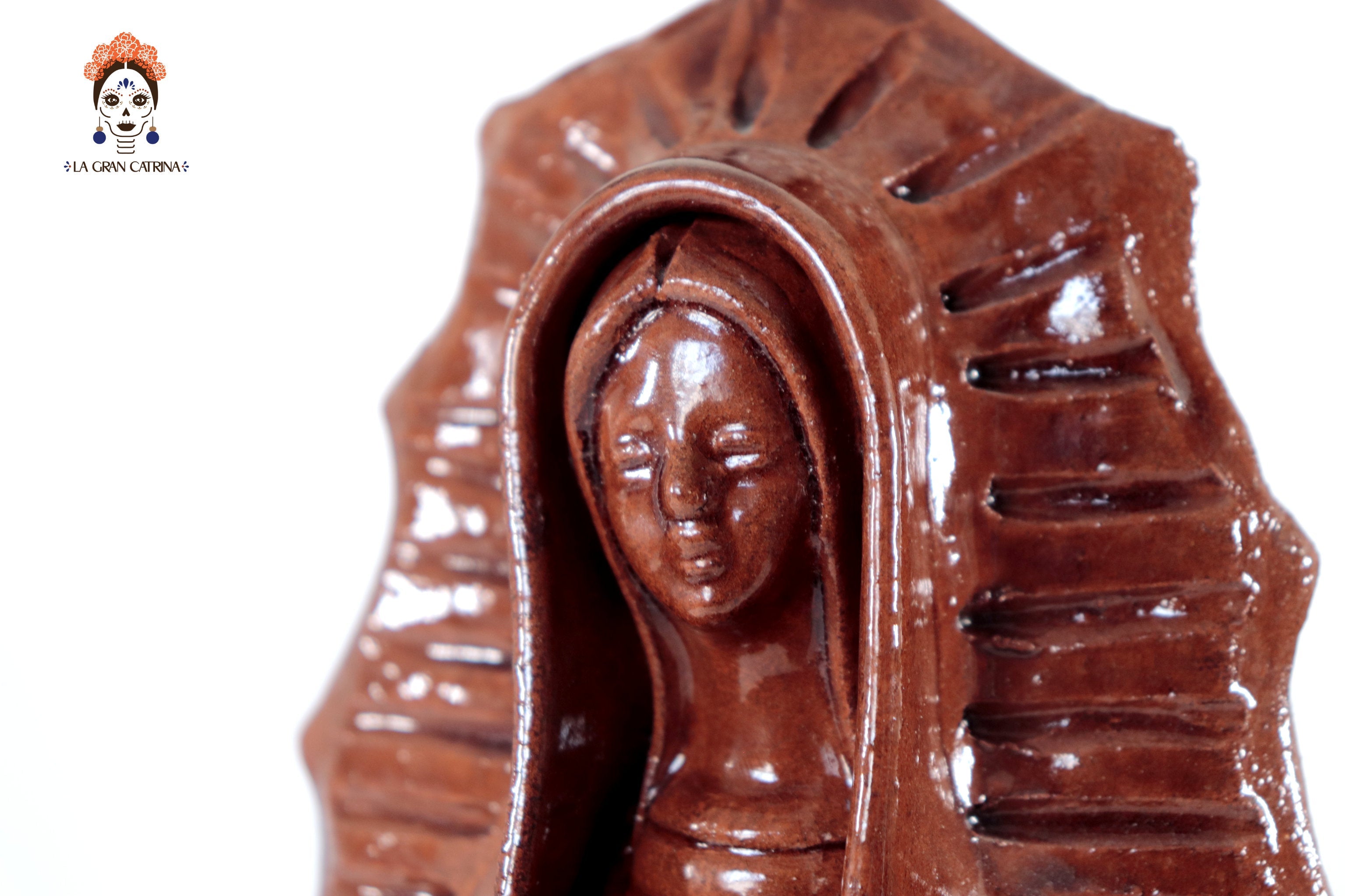 Virgin of Guadalupe - Glazed Clay brown - 11.8 in. Montoya