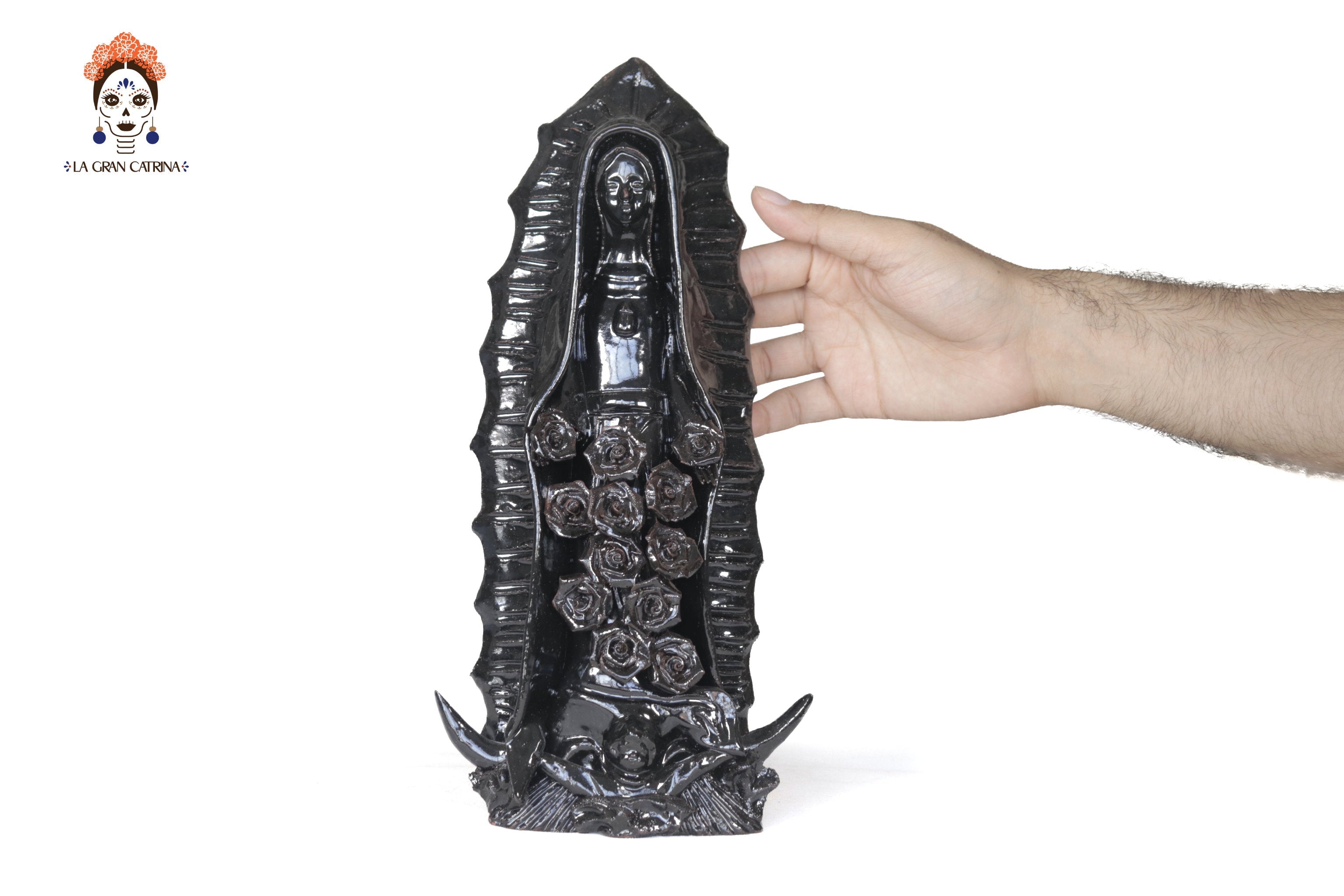 Virgin of Guadalupe - Glazed Clay black - 11.8 in. Montoya