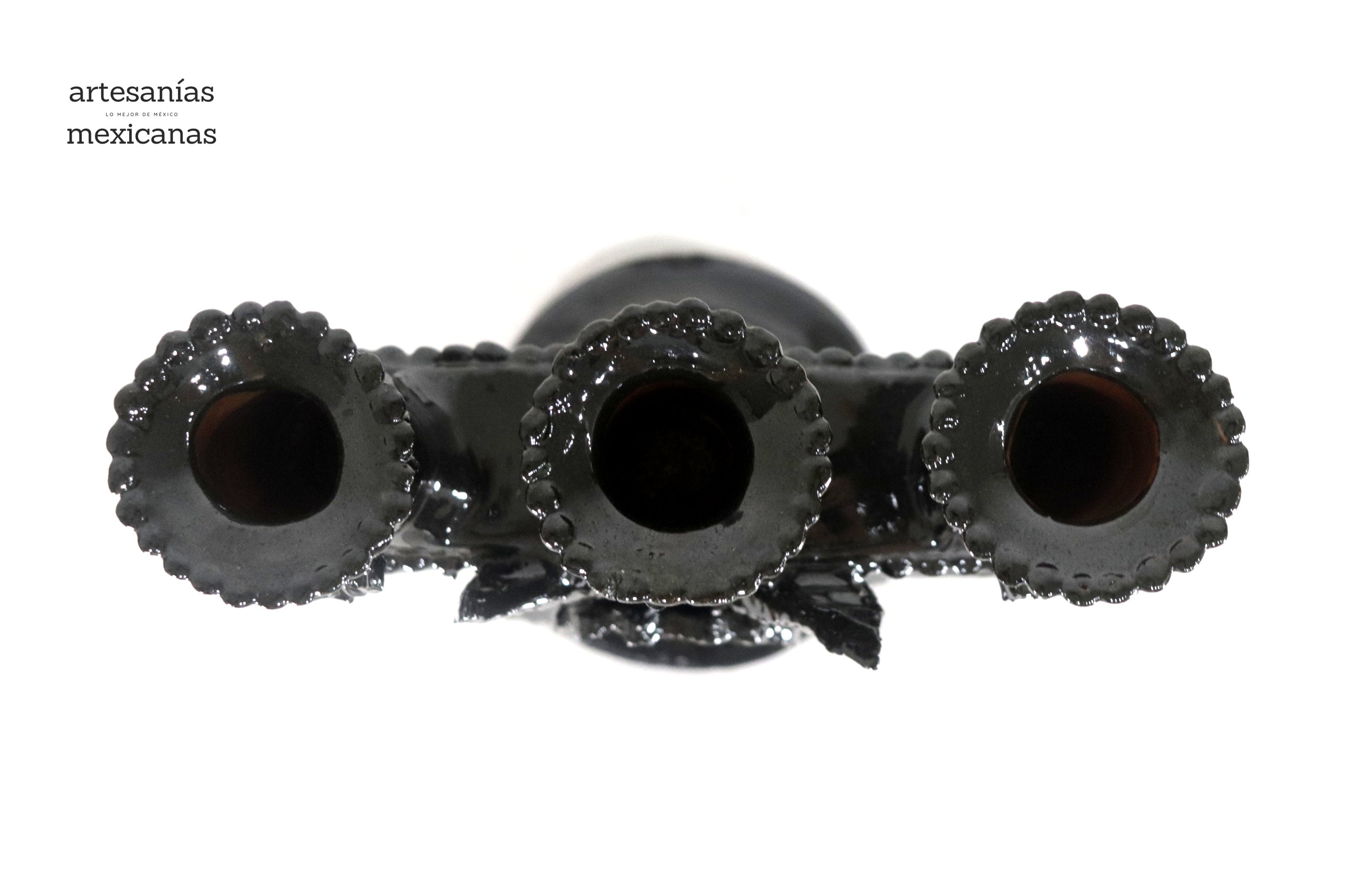 3-Candle Candleholder Black - 11.2 in. - Glazed Clay Juan Gtz