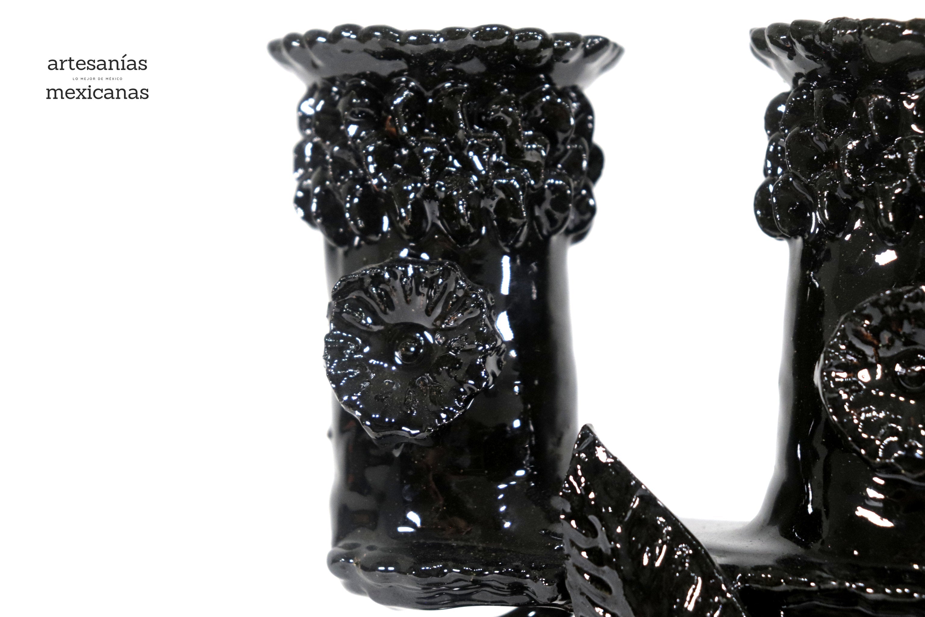 3-Candle Candleholder Black - 11.2 in. - Glazed Clay Juan Gtz