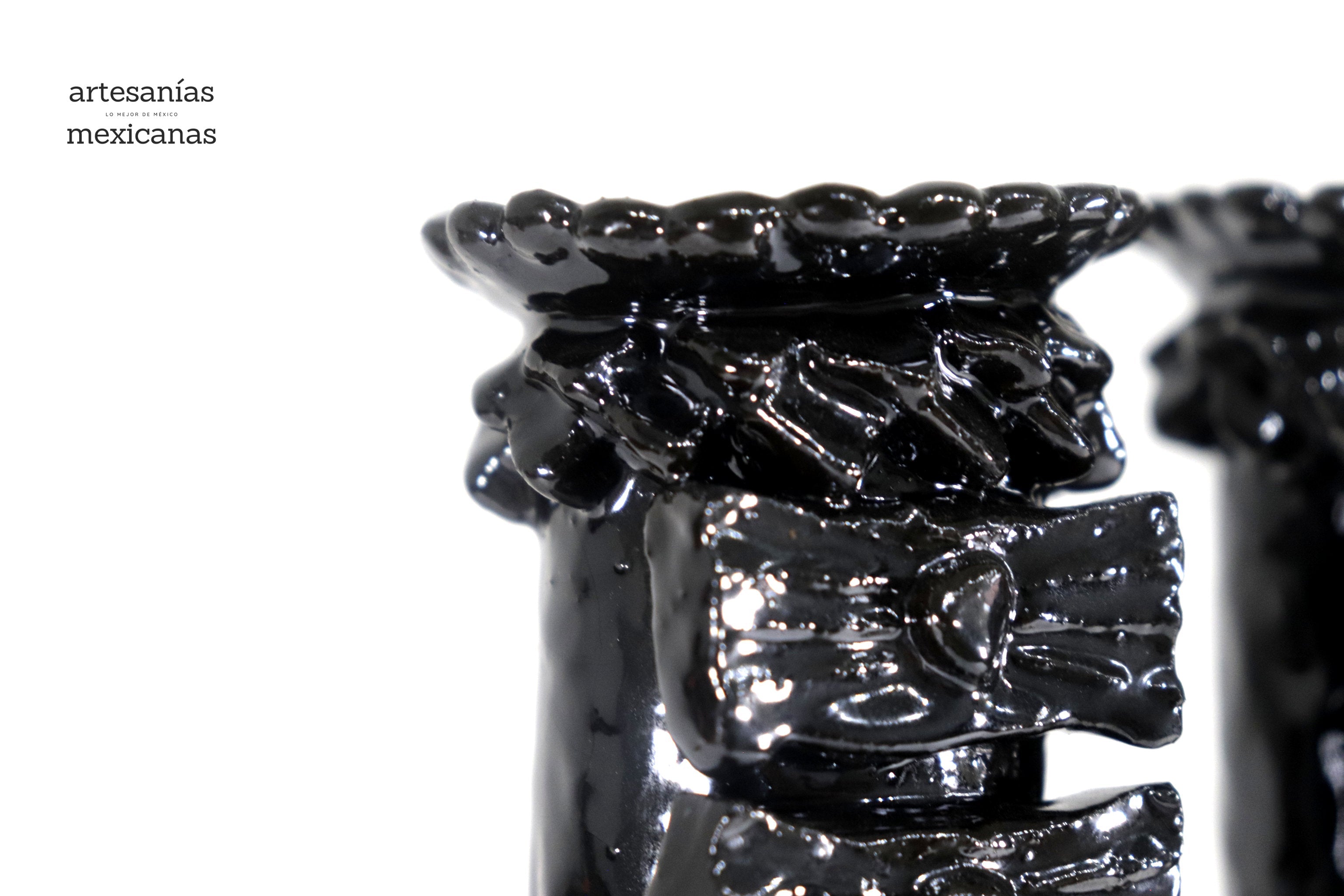 3-Candle Candleholder heart Black - 13.8 in. - Glazed Clay Juan Gtz