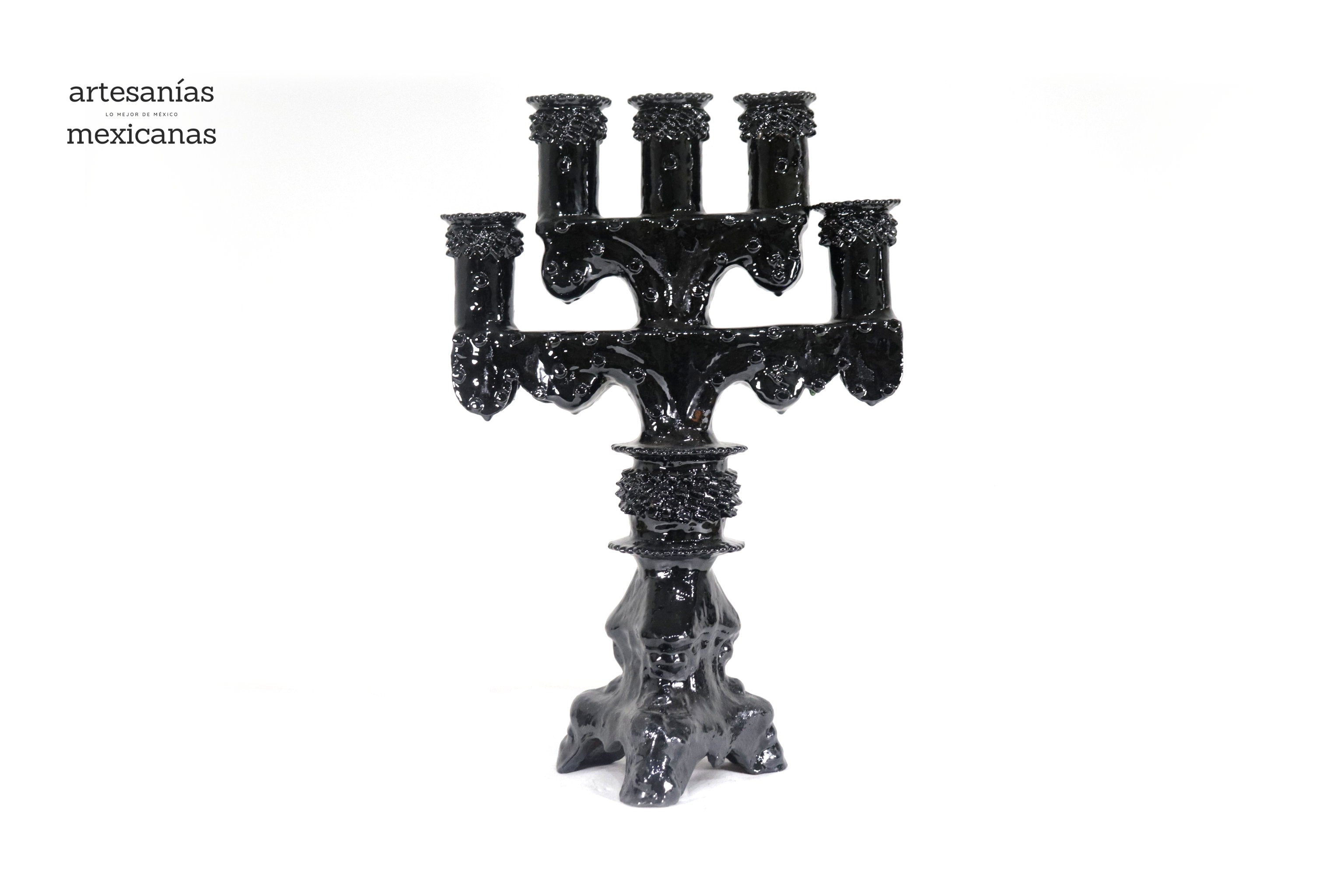Candleholder black of 5-Candle - Glazed Clay - 20 in. Juan Gtz