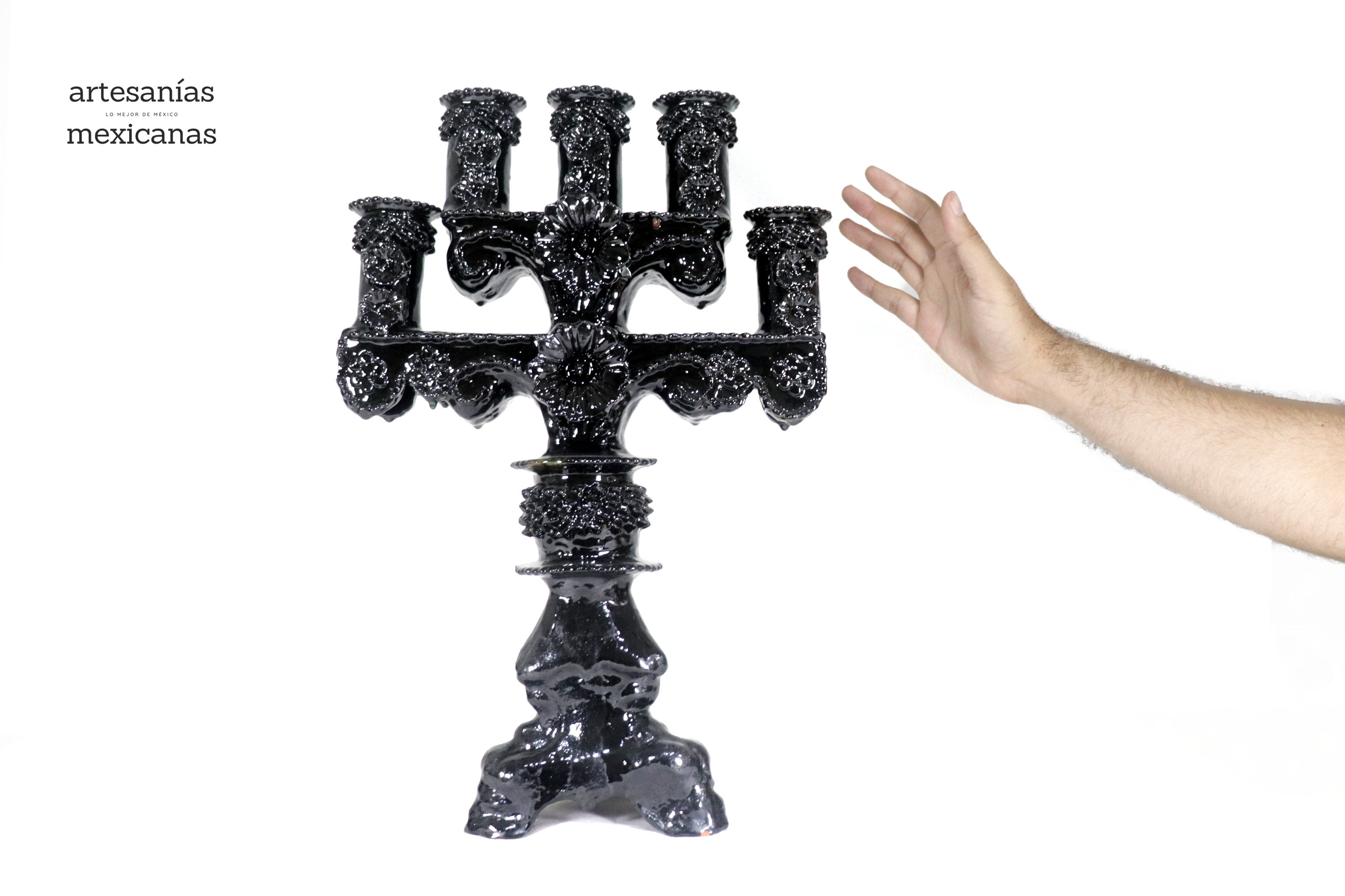 Candleholder black of 5-Candle - Glazed Clay - 20 in. Juan Gtz