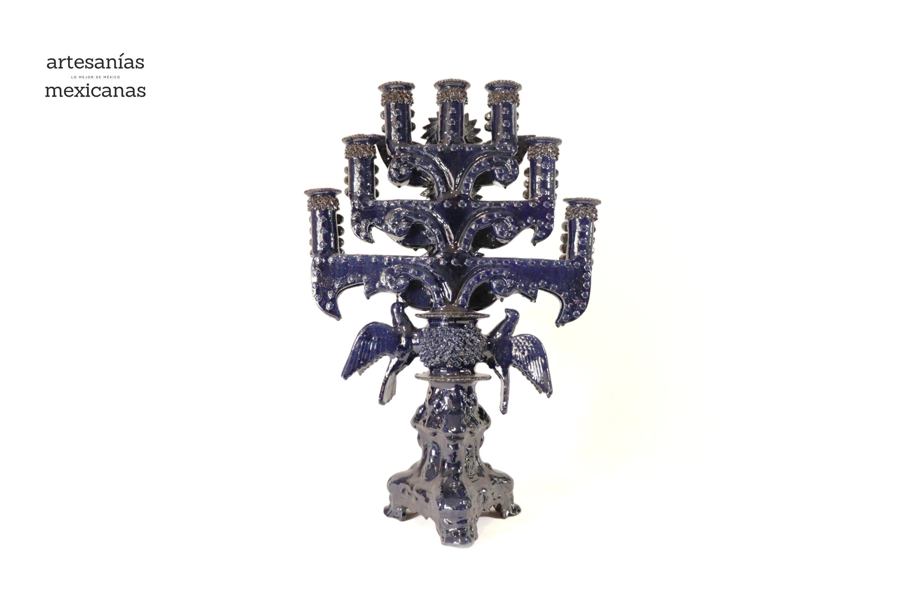 Candleholder Blue 7 candles - Glazed Clay - 28 in. Juan Gtz