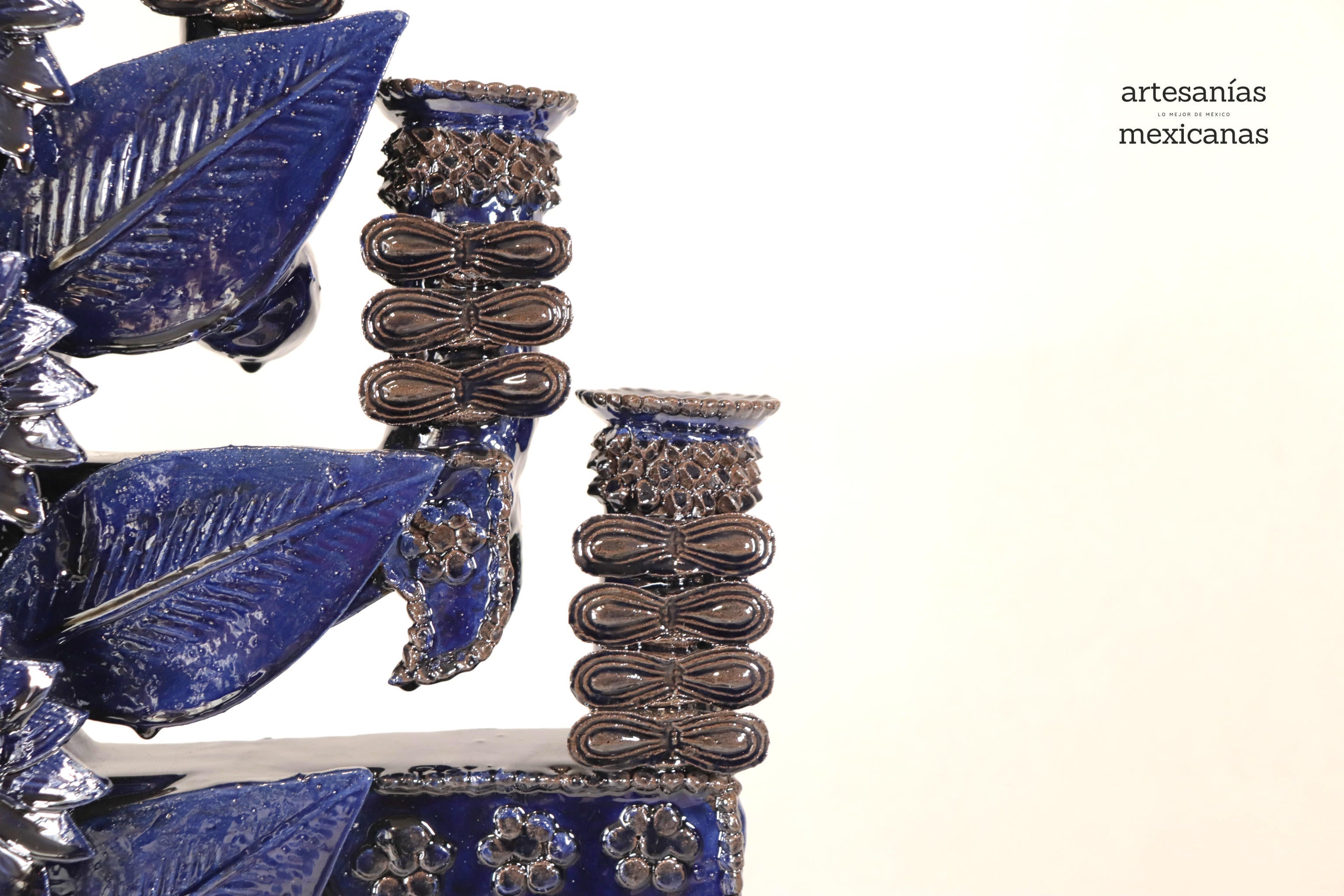 Candleholder Blue 7 candles - Glazed Clay - 28 in. Juan Gtz
