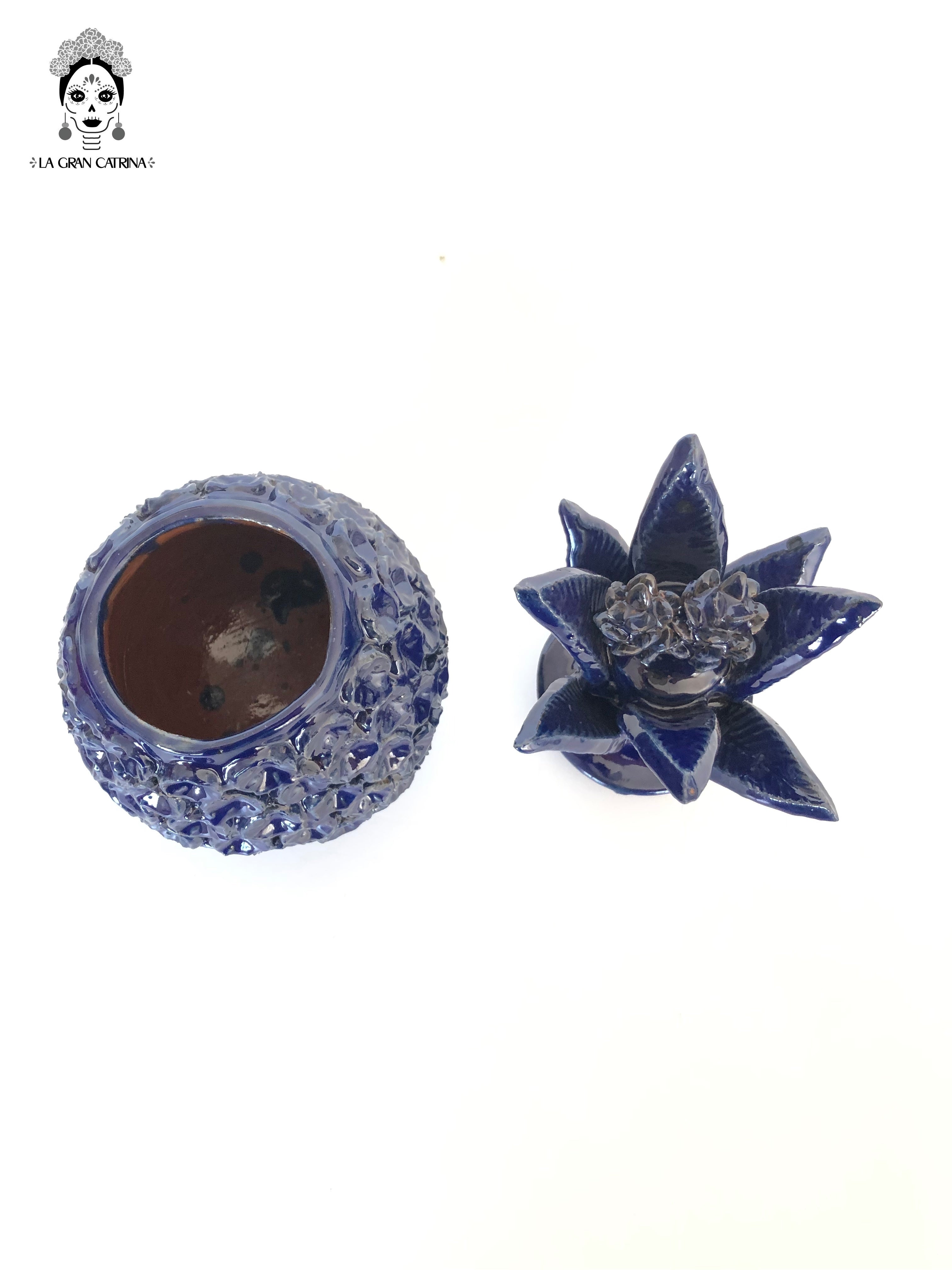 Michoacán Clay Pineapple - Flowers Blue - 11 in. - Made to Order Juan Gtz
