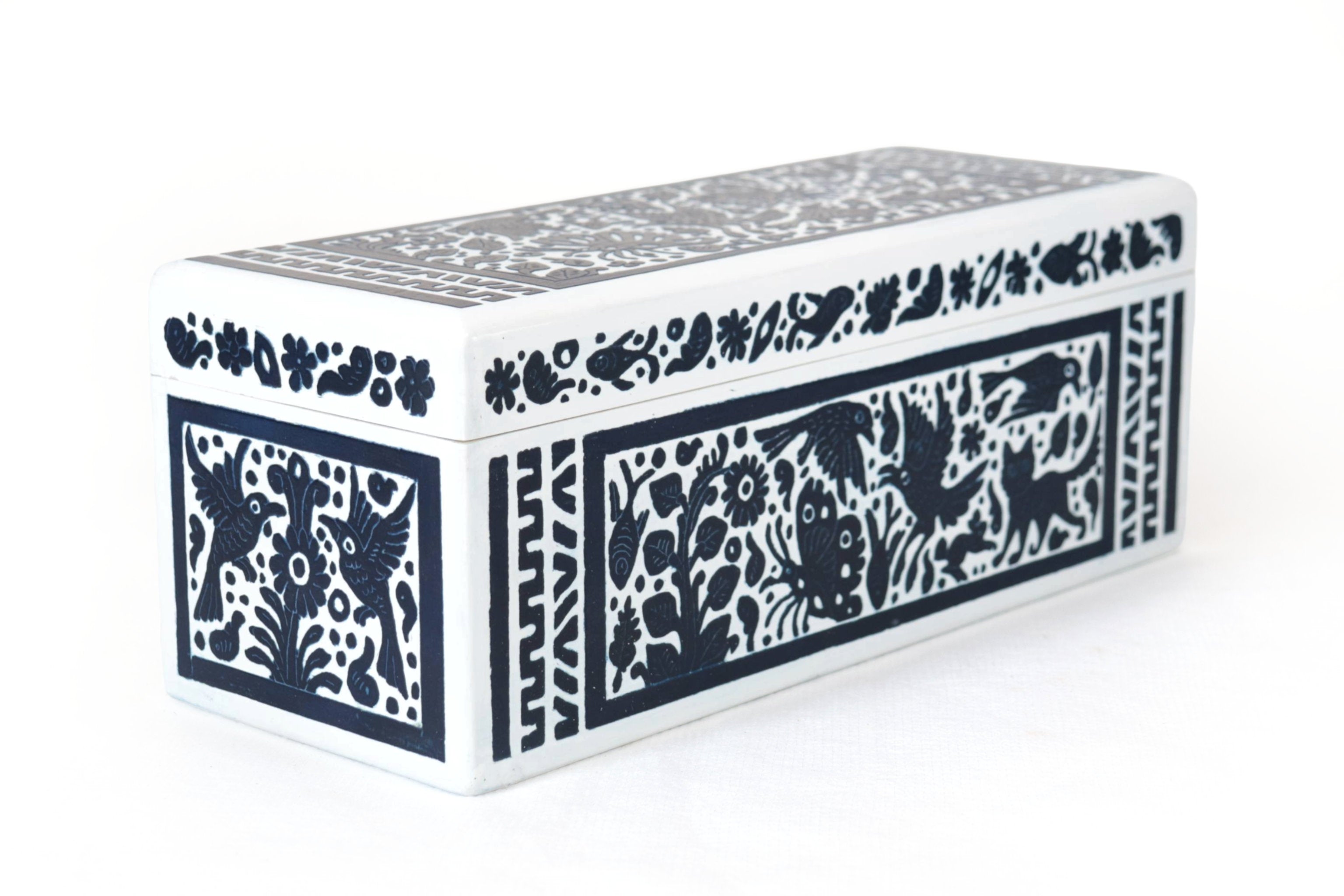 White Olinalá Handcrafted Box with Traditional Floral Design - 12.9 in. Olinala