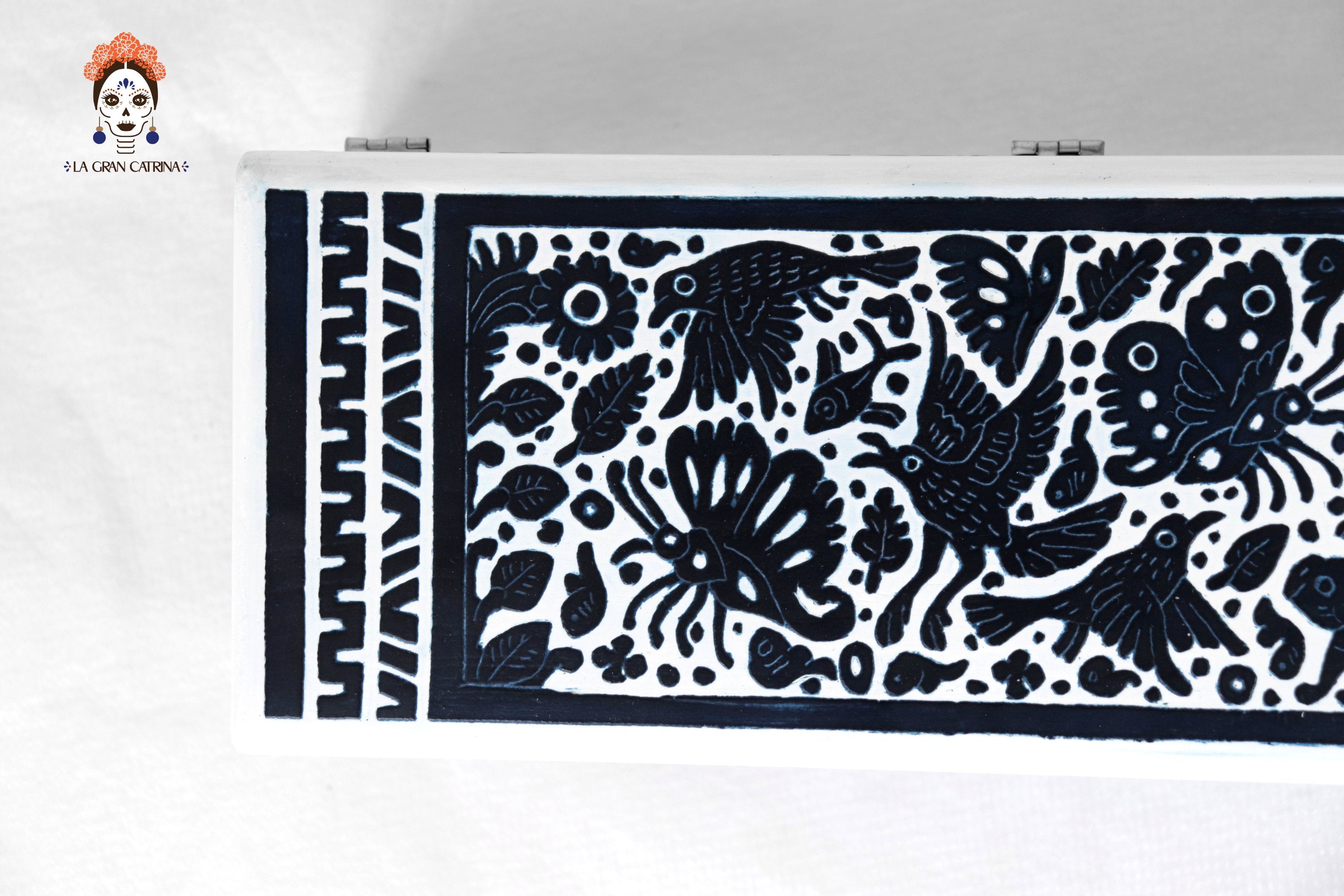 White Olinalá Handcrafted Box with Traditional Floral Design - 12.9 in. Olinala