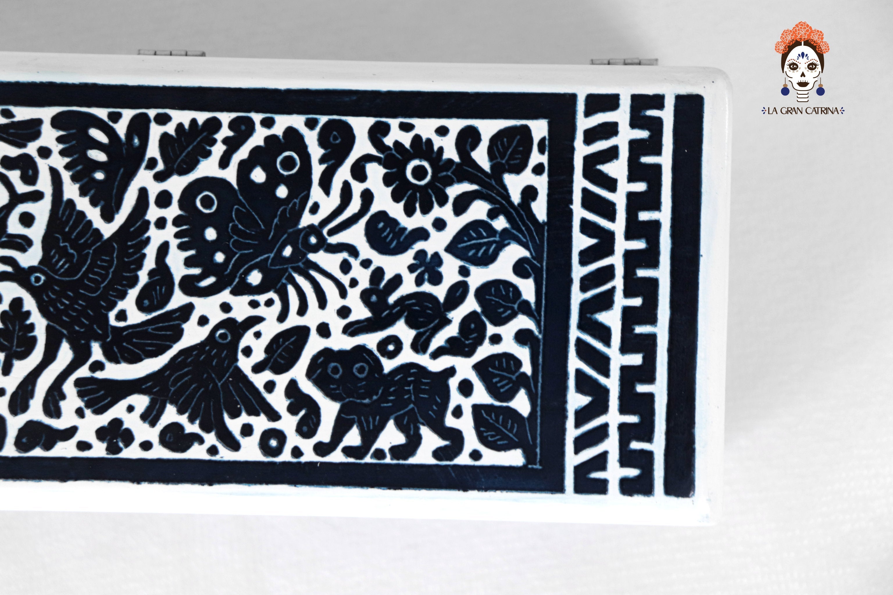White Olinalá Handcrafted Box with Traditional Floral Design - 12.9 in. Olinala
