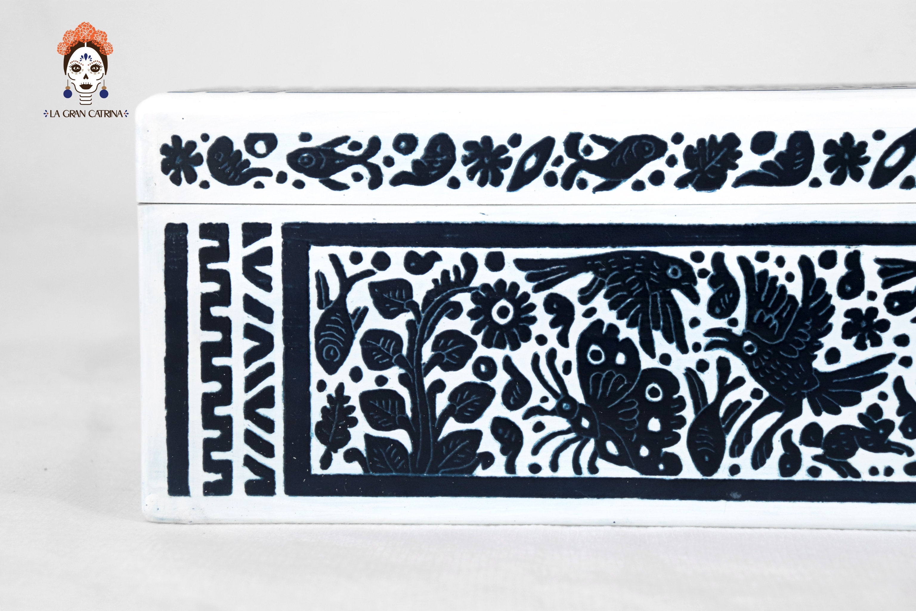 White Olinalá Handcrafted Box with Traditional Floral Design - 12.9 in. Olinala