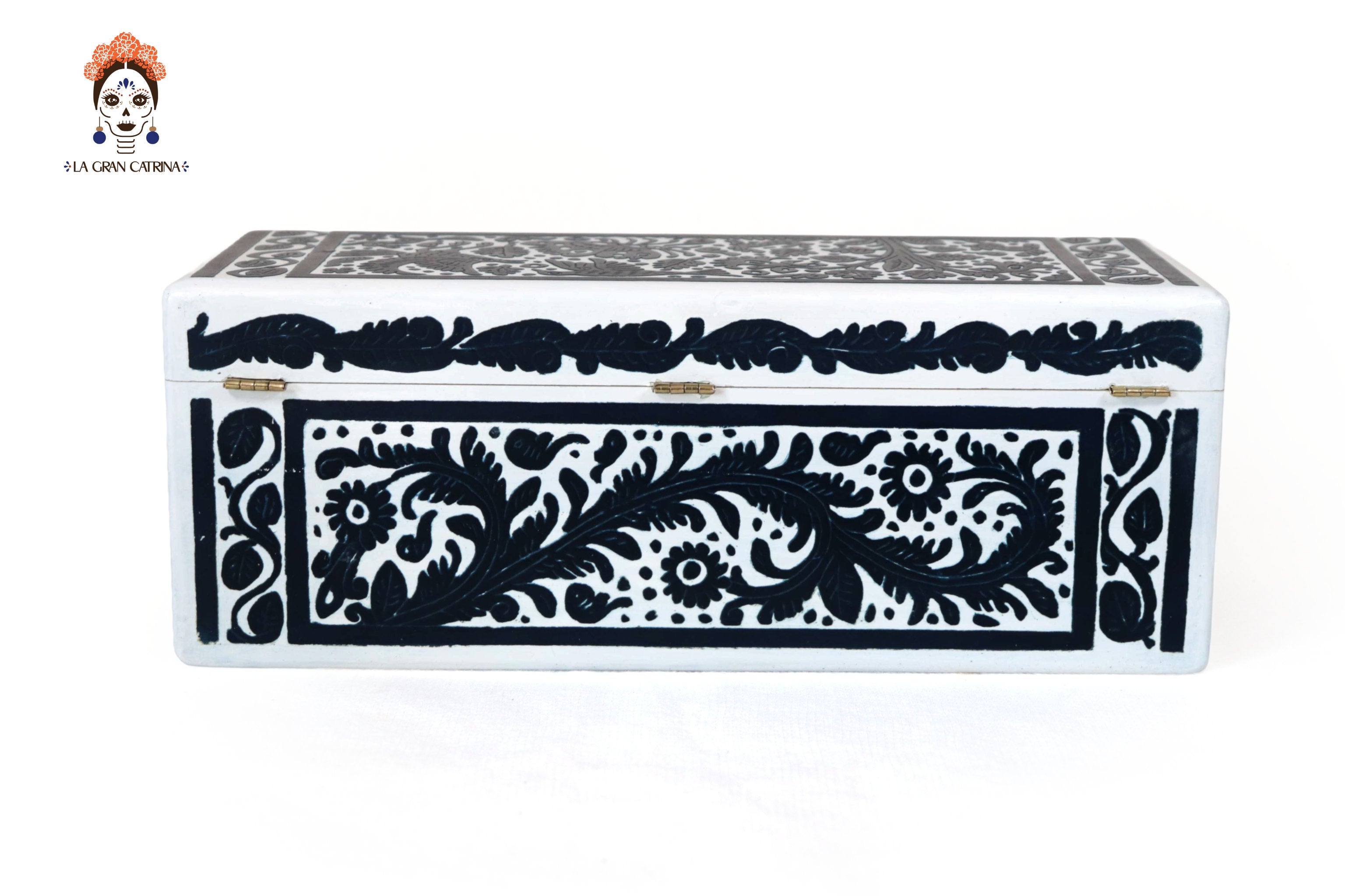 White Olinalá Handcrafted Box with Traditional Fauna and Flowera - 12.9 in. Olinala