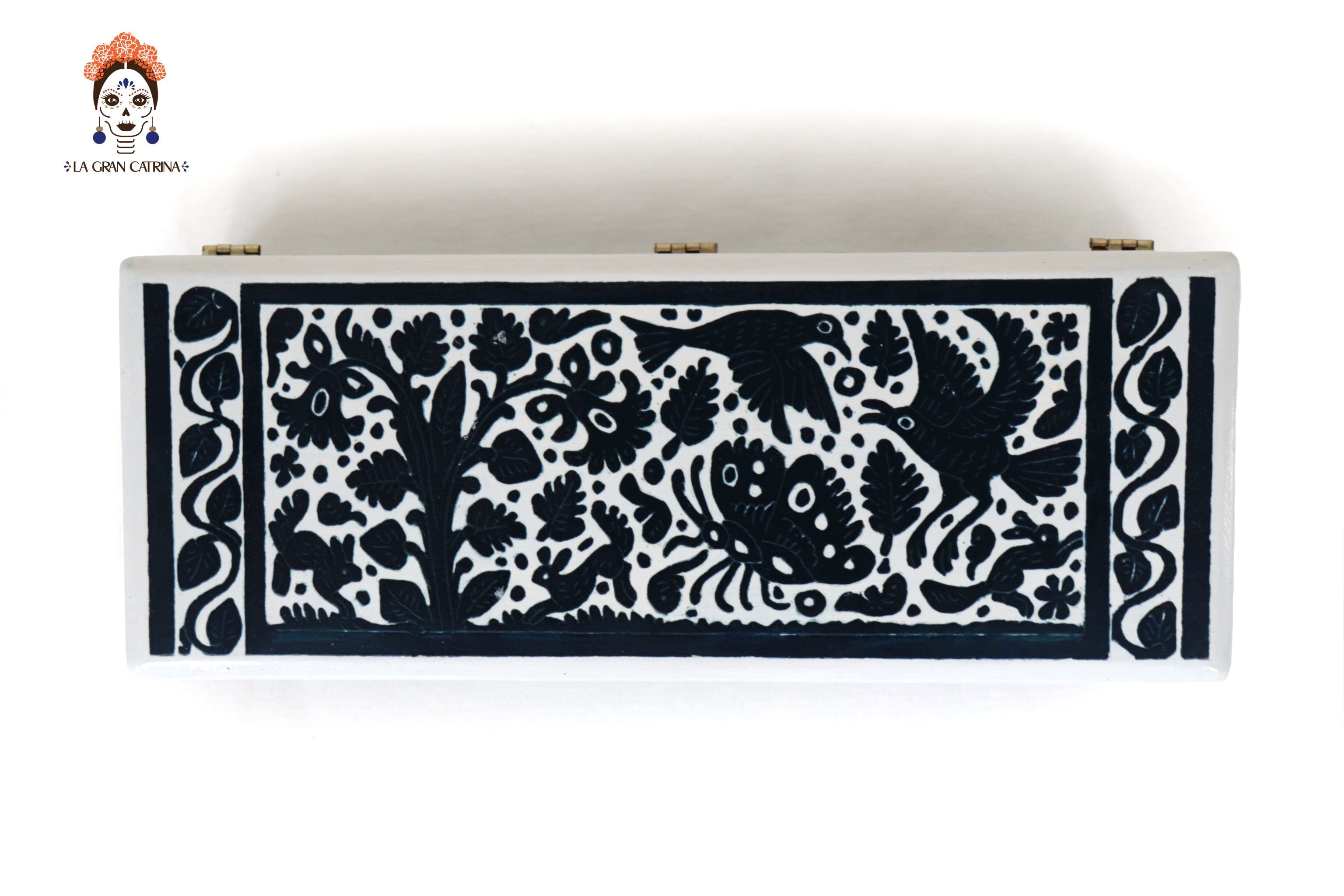 White Olinalá Handcrafted Box with Traditional Fauna and Flowera - 12.9 in. Olinala