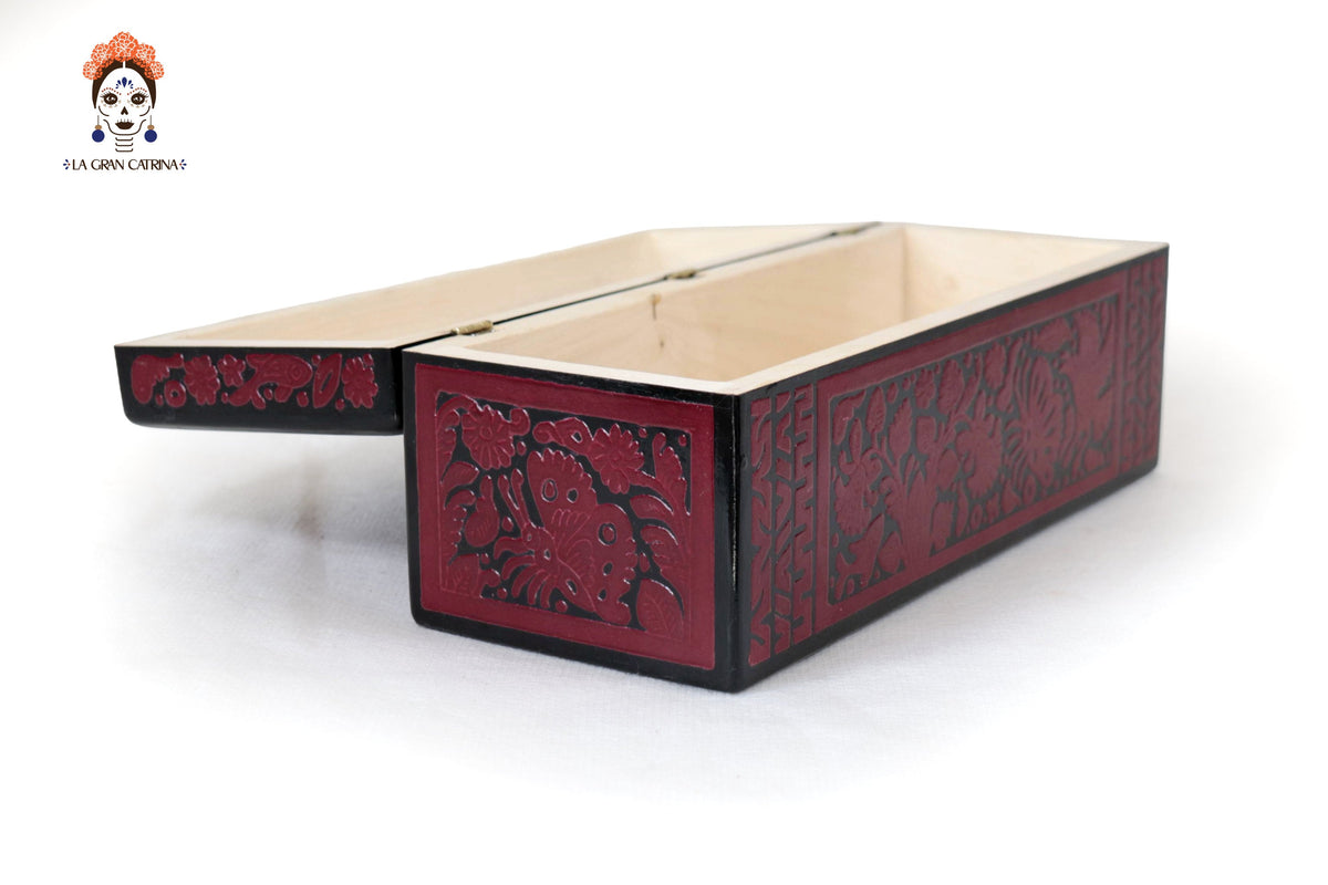 Red Olinalá Handcrafted Box with Traditional Floral Design - 12.9 in. Olinala