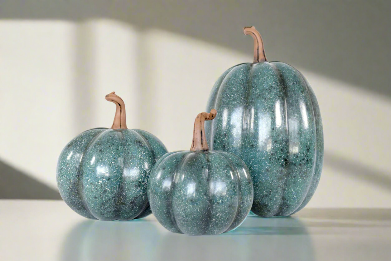 Set 3 Pumpkins Handcrafted Turquoise Marbled 14.1 in. Trejo