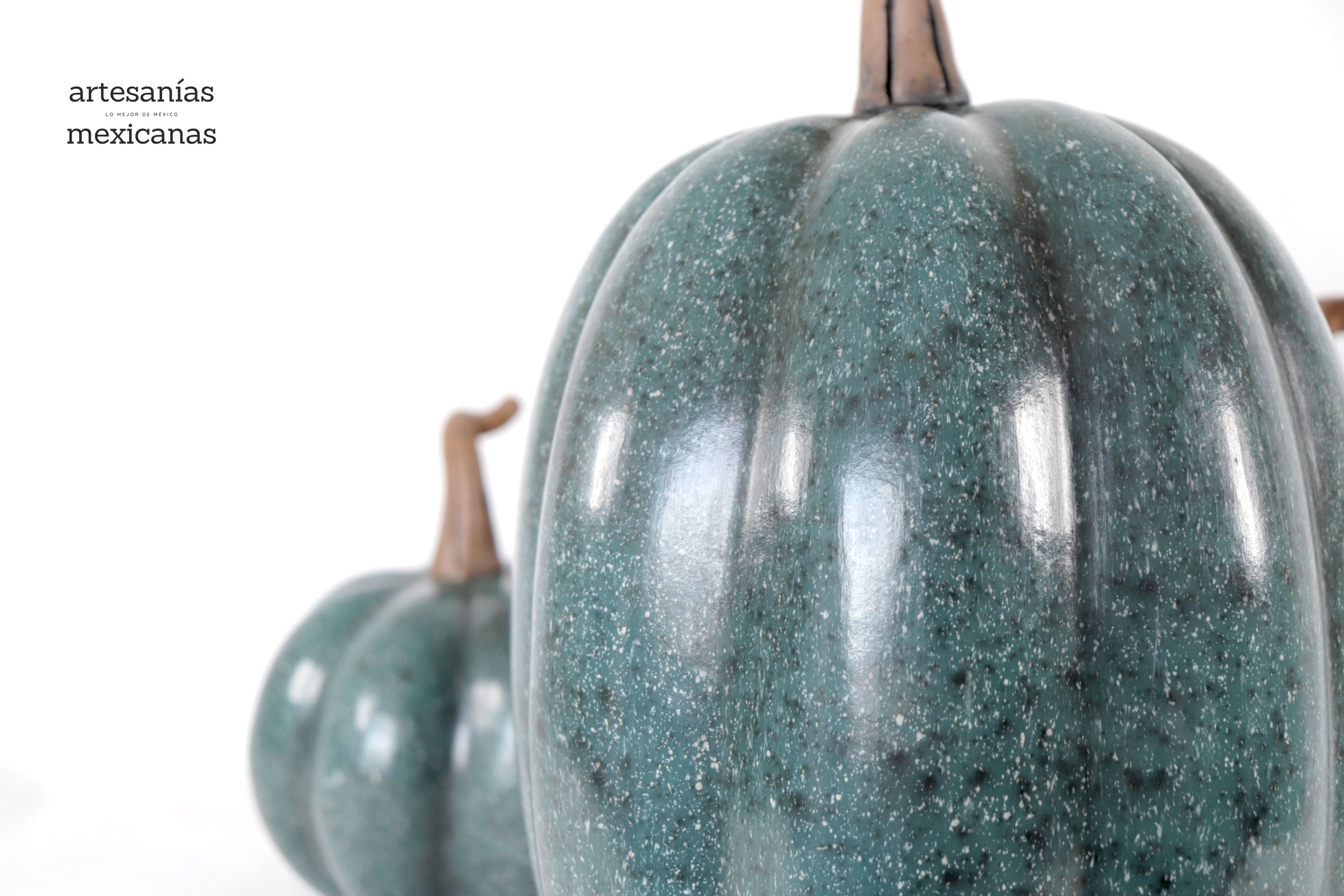 Set 3 Pumpkins Handcrafted Turquoise Marbled 14.1 in. Trejo