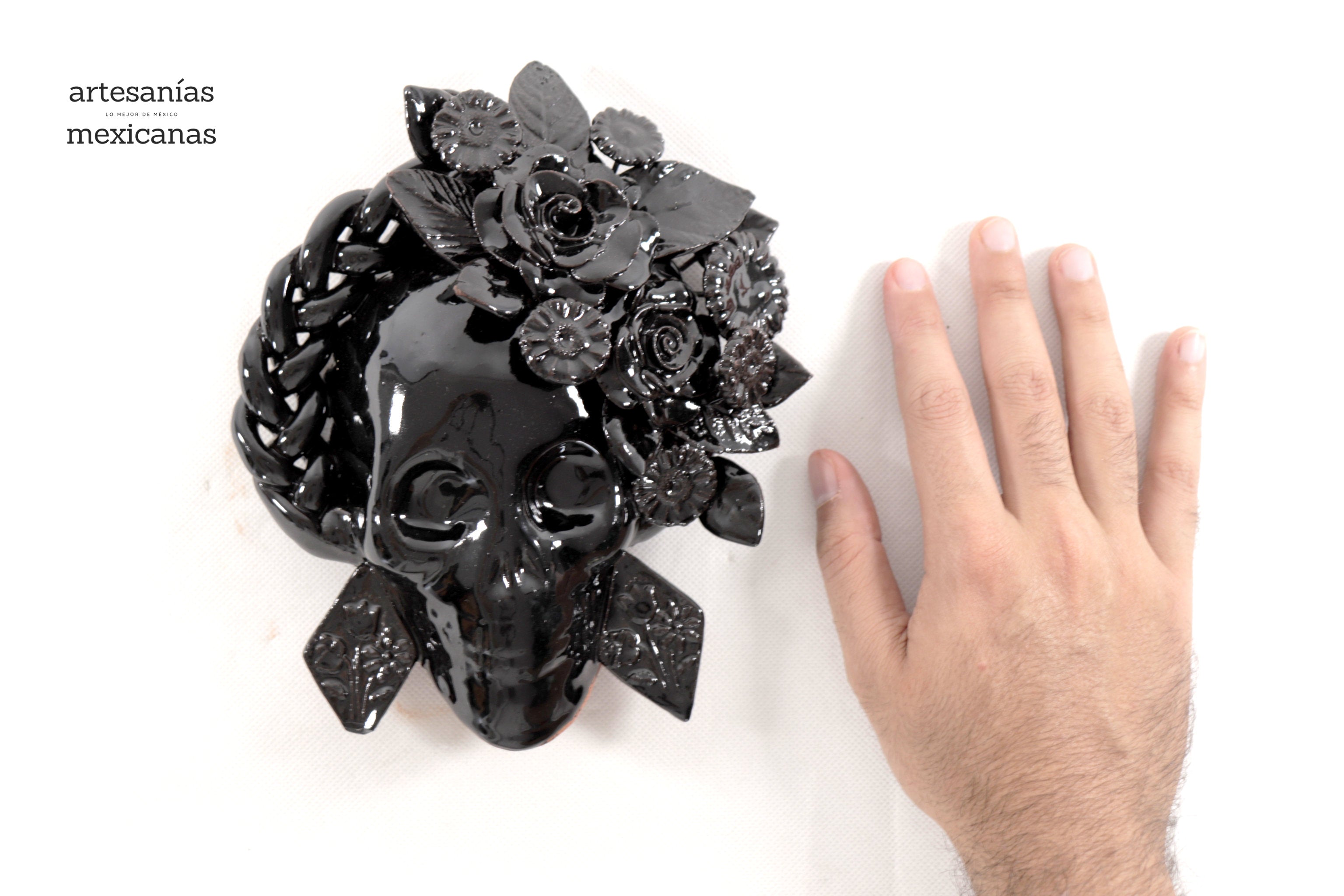 Skull black mediana Wall - Glazed Clay - 7.6 in. Tiru