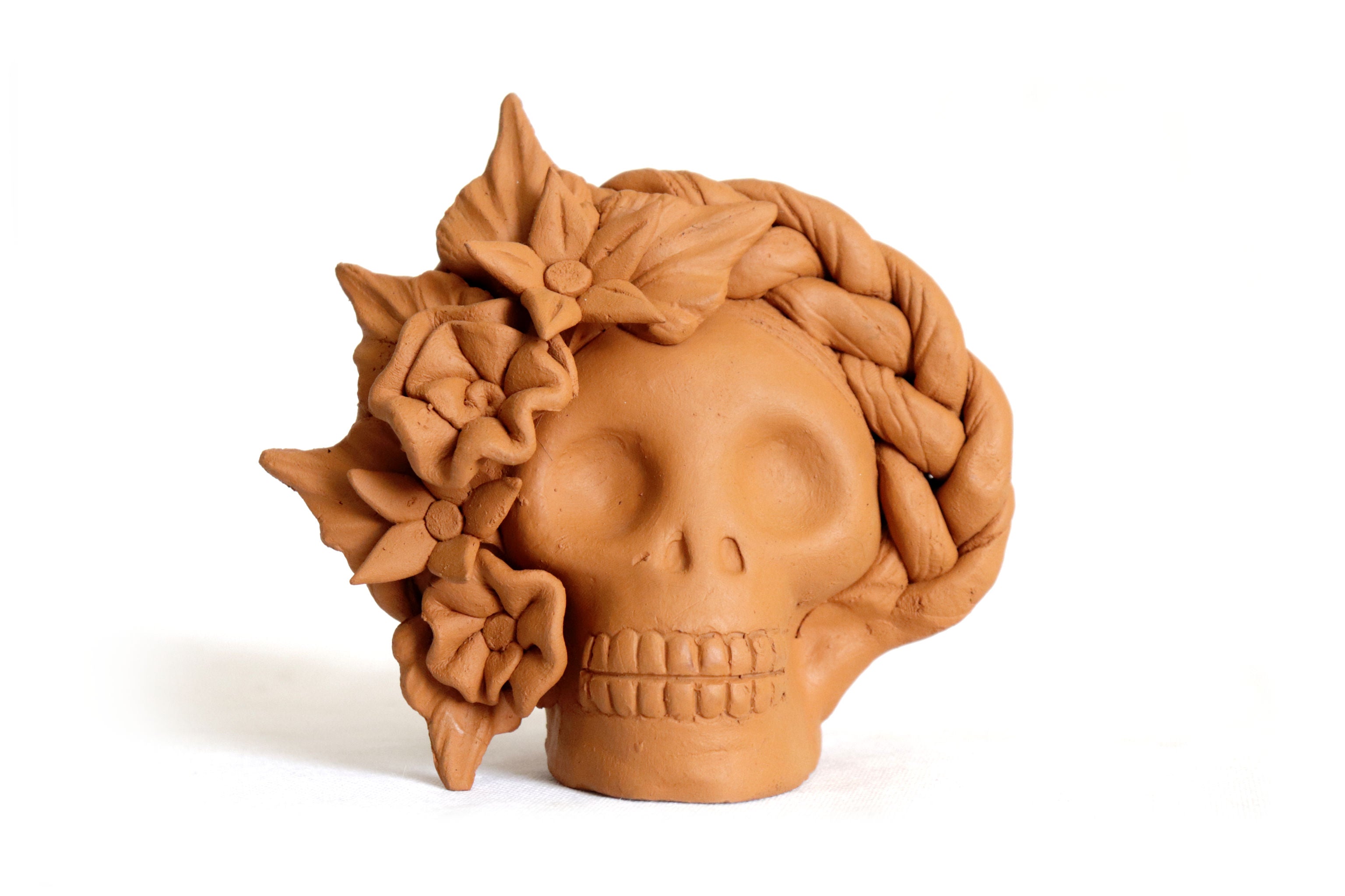 Planter of skulls small orange of topknot with Flowers Brenda Capula