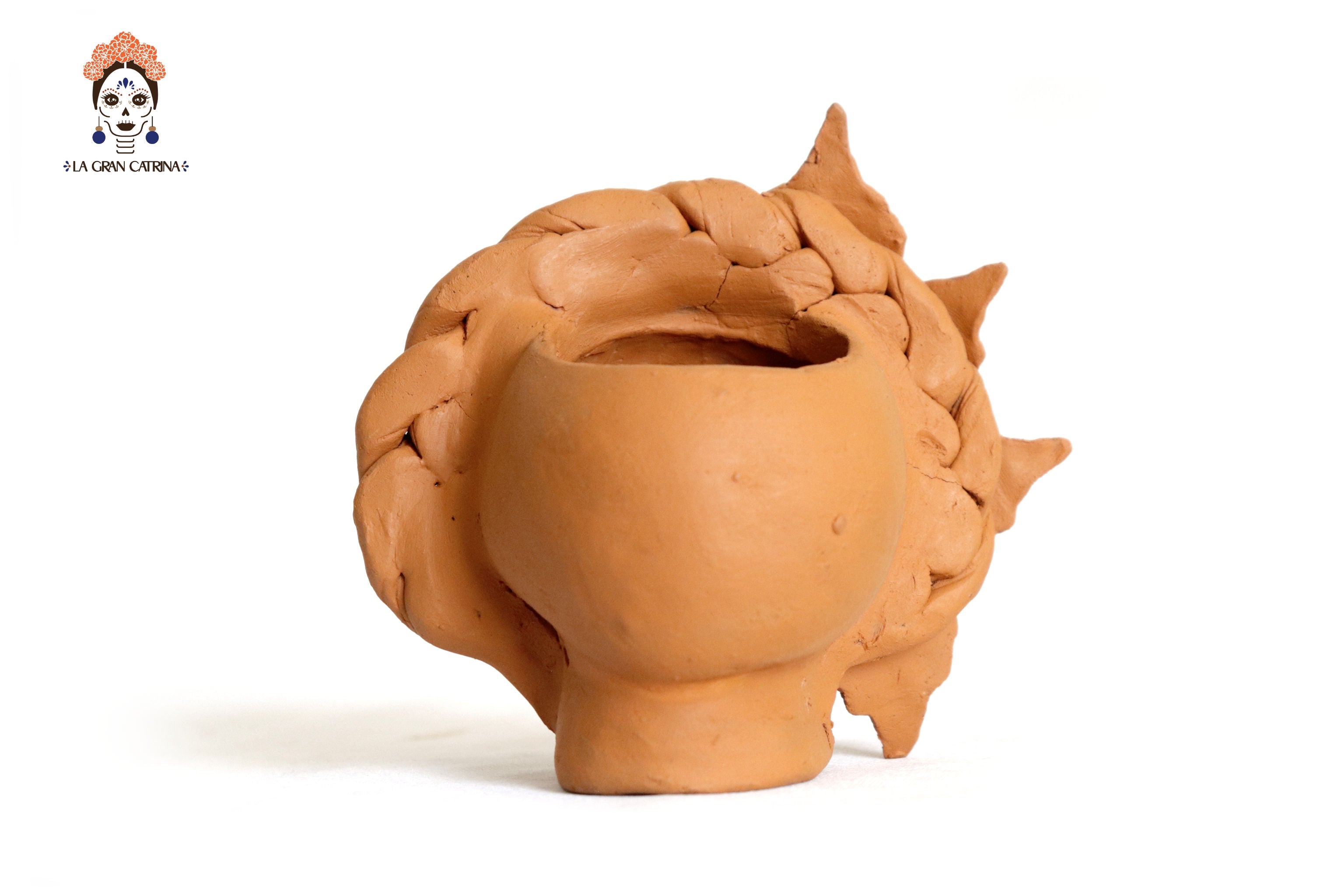 Planter of skulls small orange of topknot with Flowers Brenda Capula