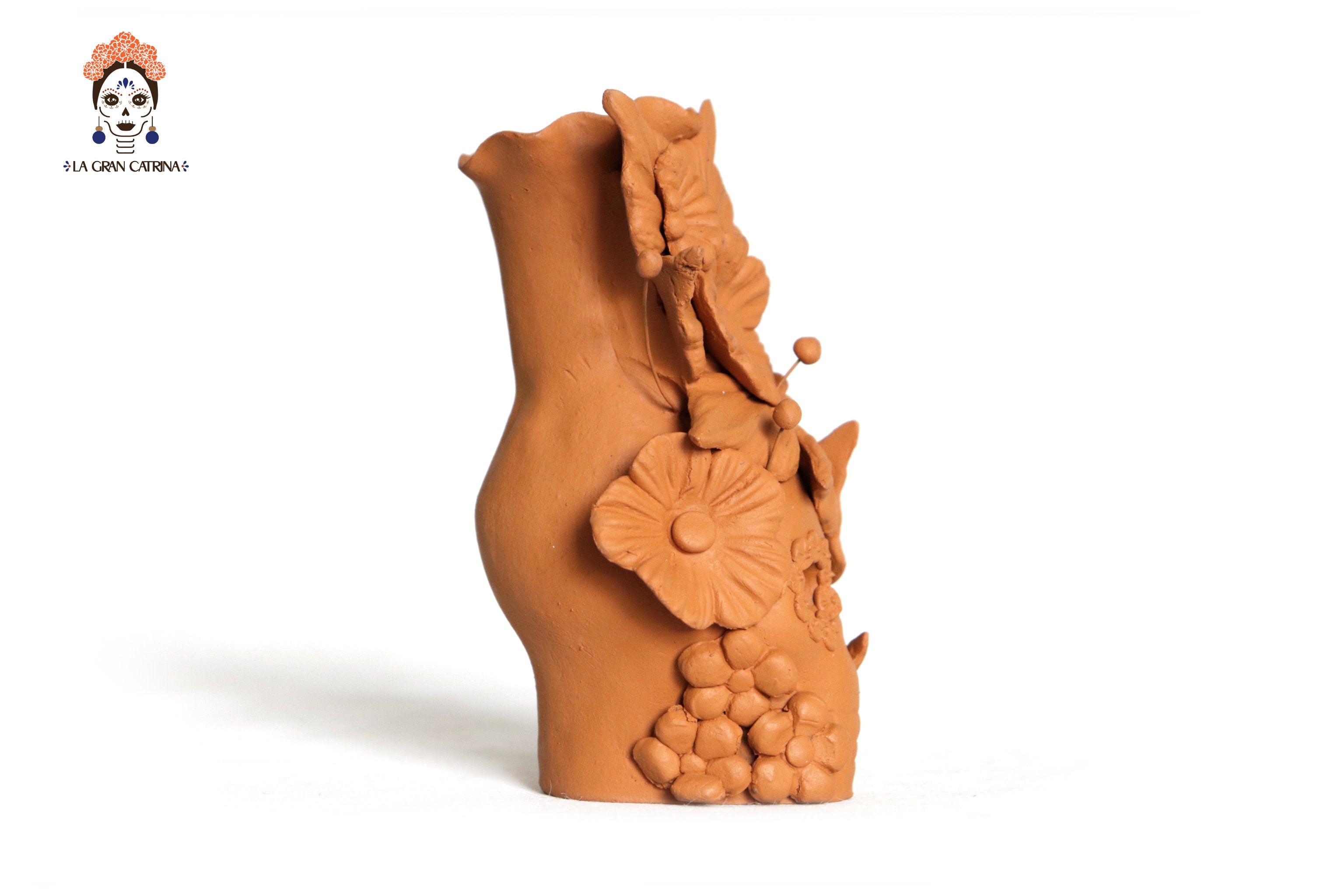 Set 3 Candleholder Natural Clay Flowers Relieve 5.5 in. Brenda Capula