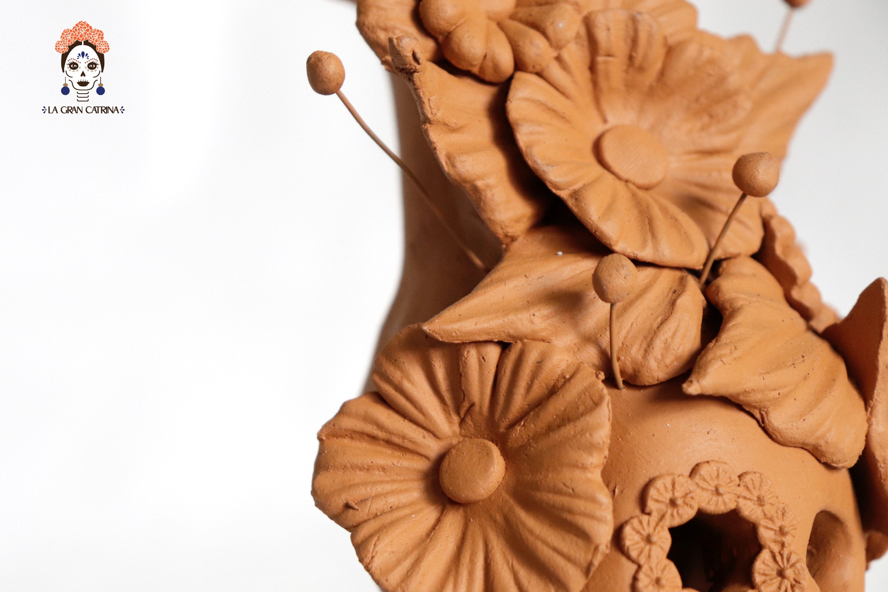 Set 3 Candleholder Natural Clay Flowers Relieve 5.5 in. Brenda Capula