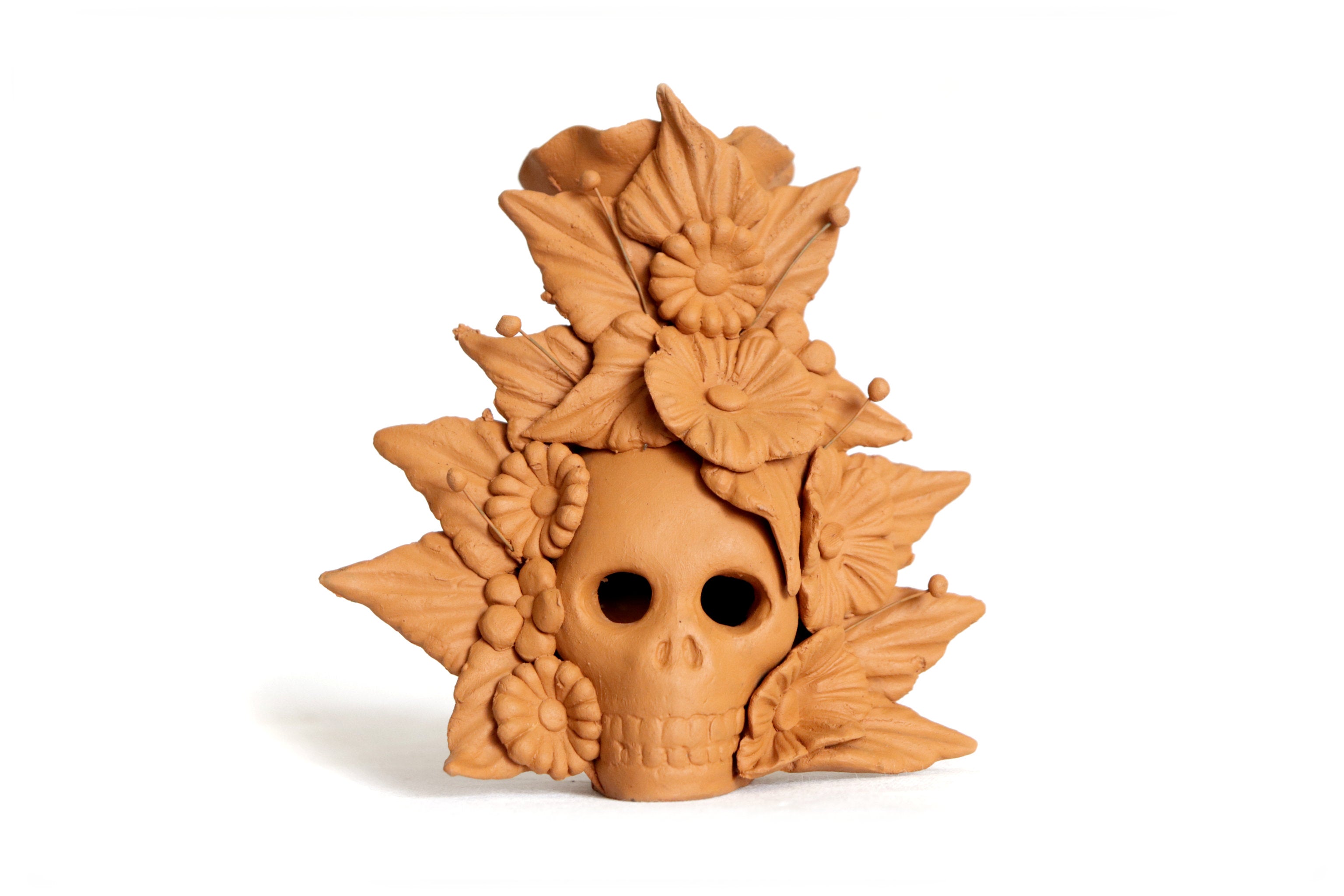 Set 3 Candleholder Natural Clay Flowers Relieve 5.5 in. Brenda Capula