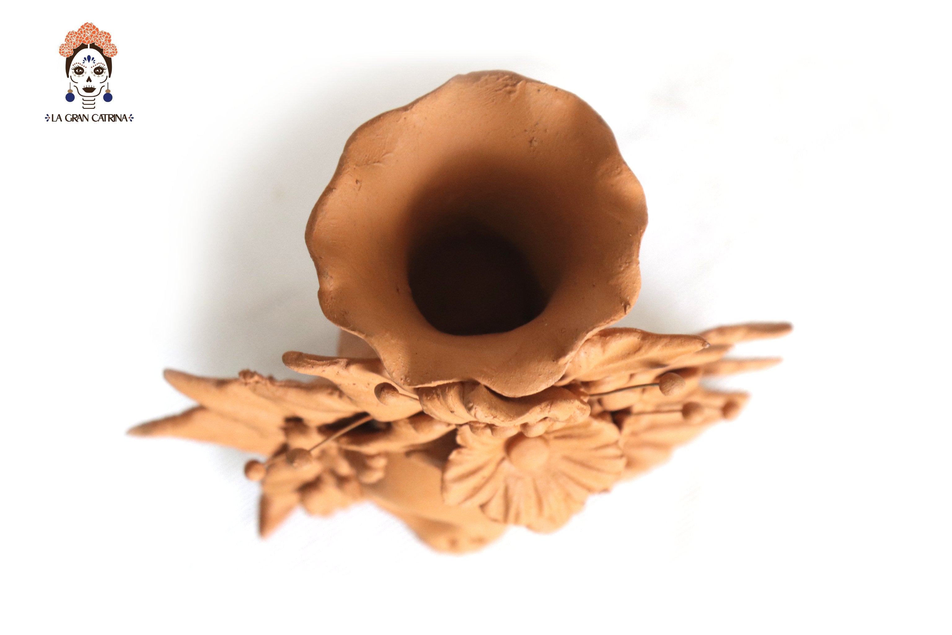 Set 3 Candleholder Natural Clay Flowers Relieve 5.5 in. Brenda Capula