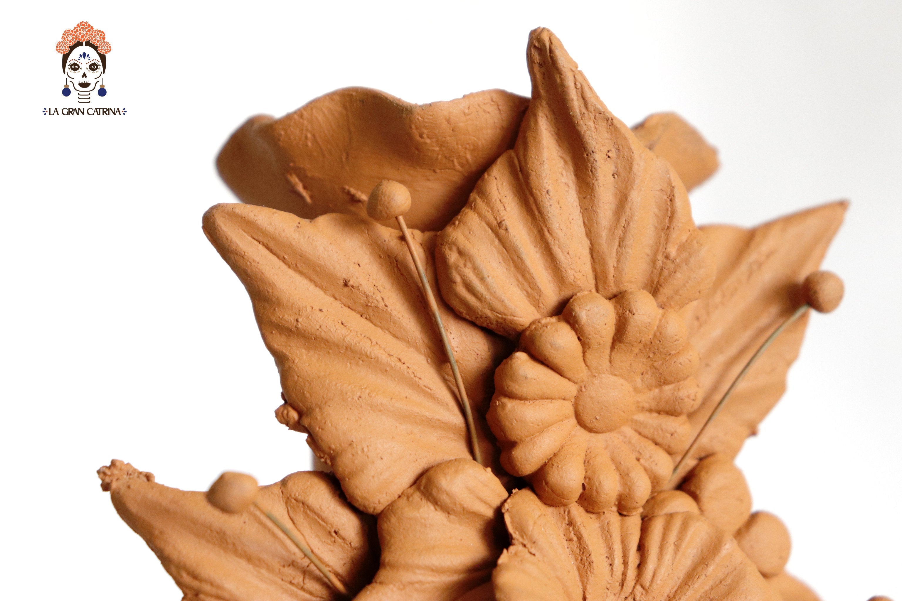 Set 3 Candleholder Natural Clay Flowers Relieve 5.5 in. Brenda Capula