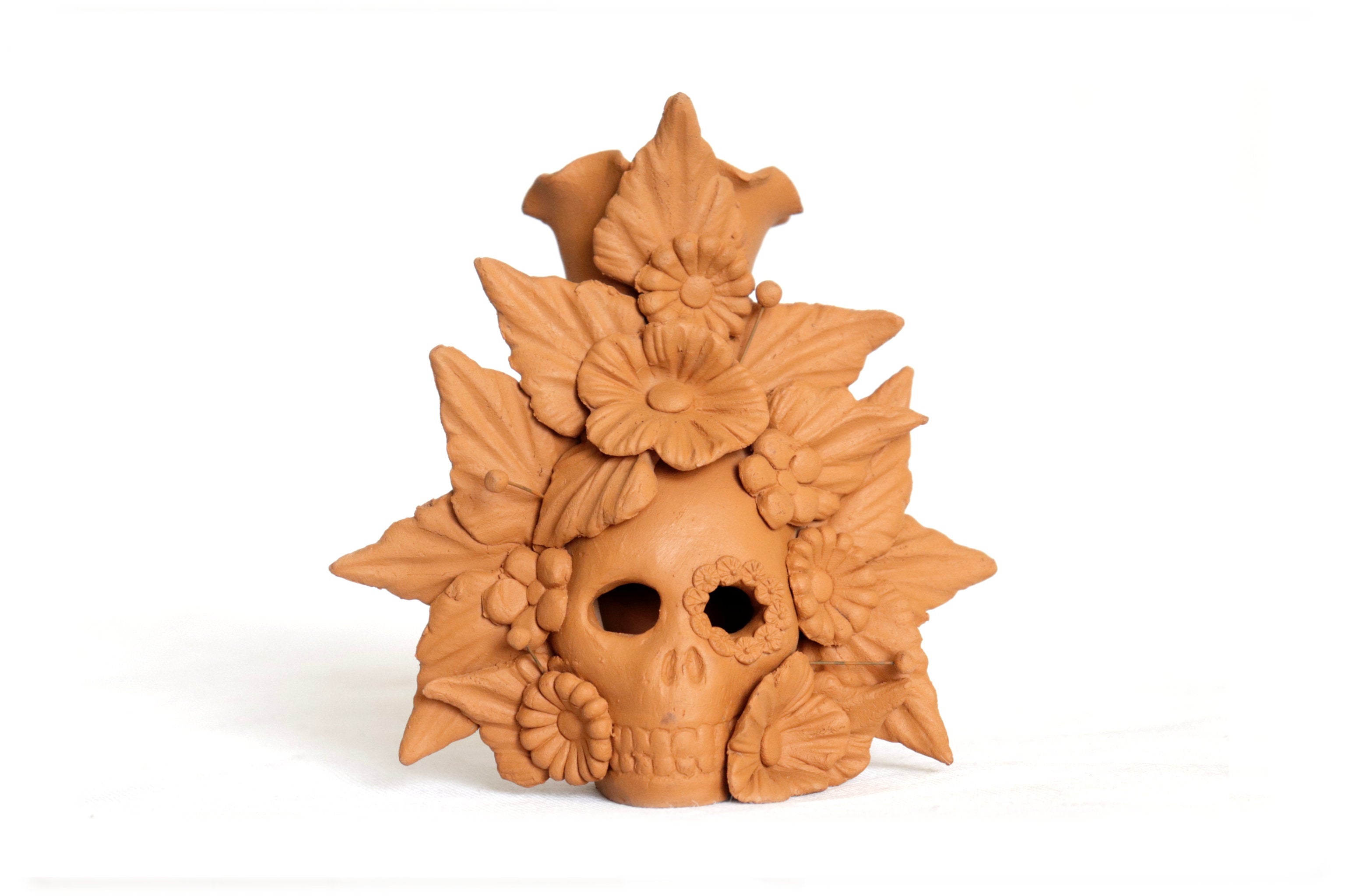 Set 3 Candleholder Natural Clay Flowers Relieve 5.5 in. Brenda Capula
