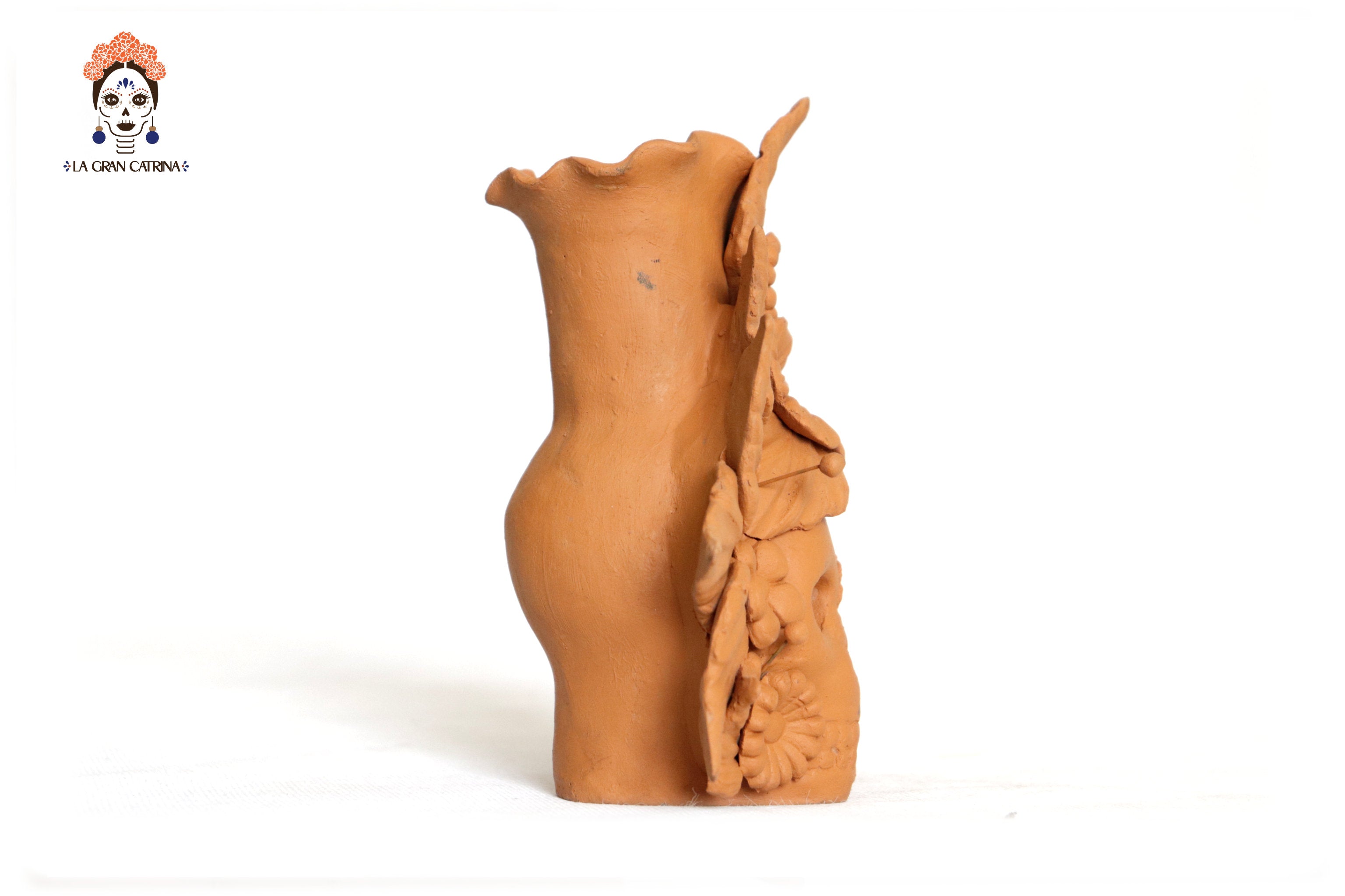 Set 3 Candleholder Natural Clay Flowers Relieve 5.5 in. Brenda Capula