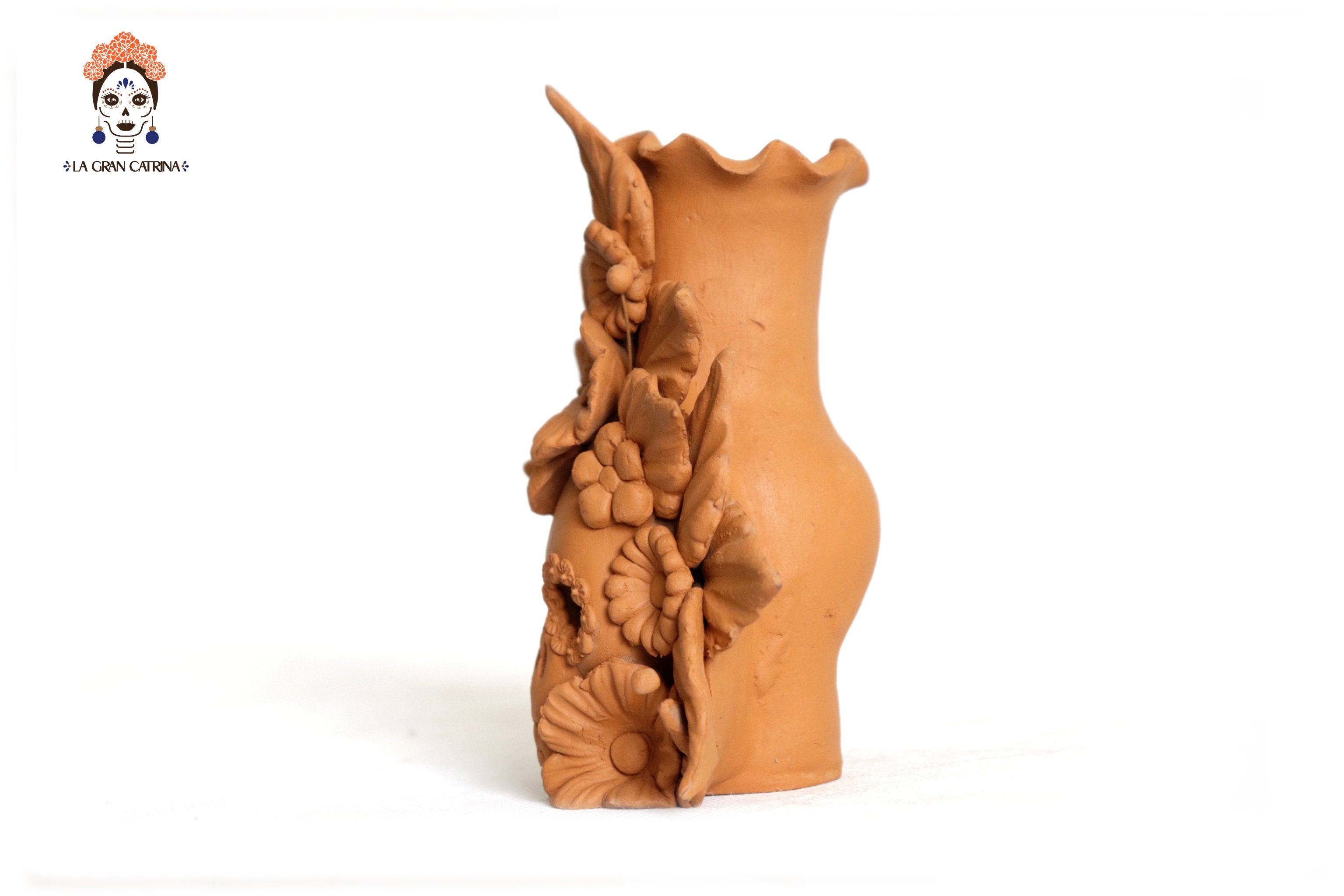 Set 3 Candleholder Natural Clay Flowers Relieve 5.5 in. Brenda Capula