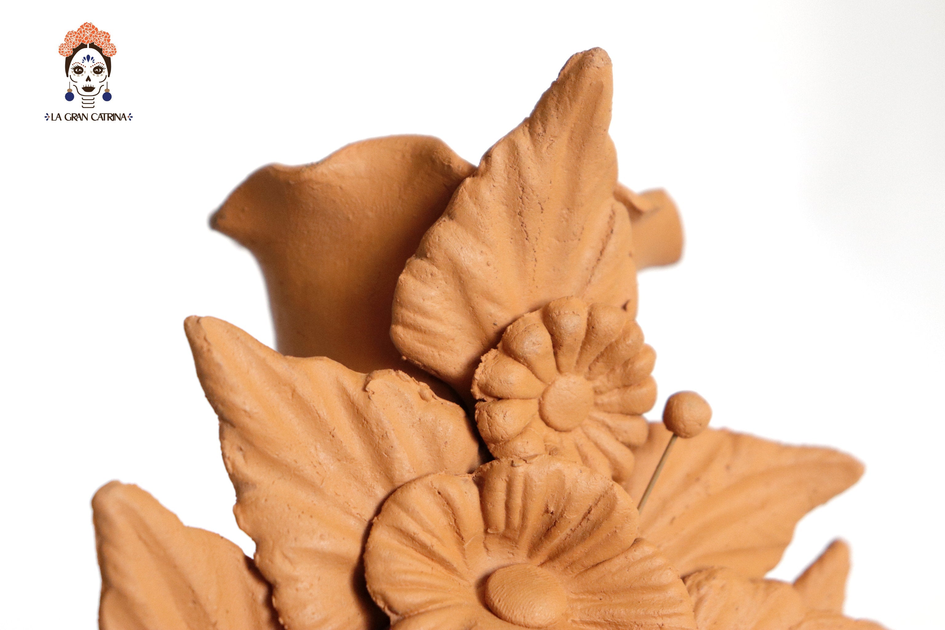 Set 3 Candleholder Natural Clay Flowers Relieve 5.5 in. Brenda Capula