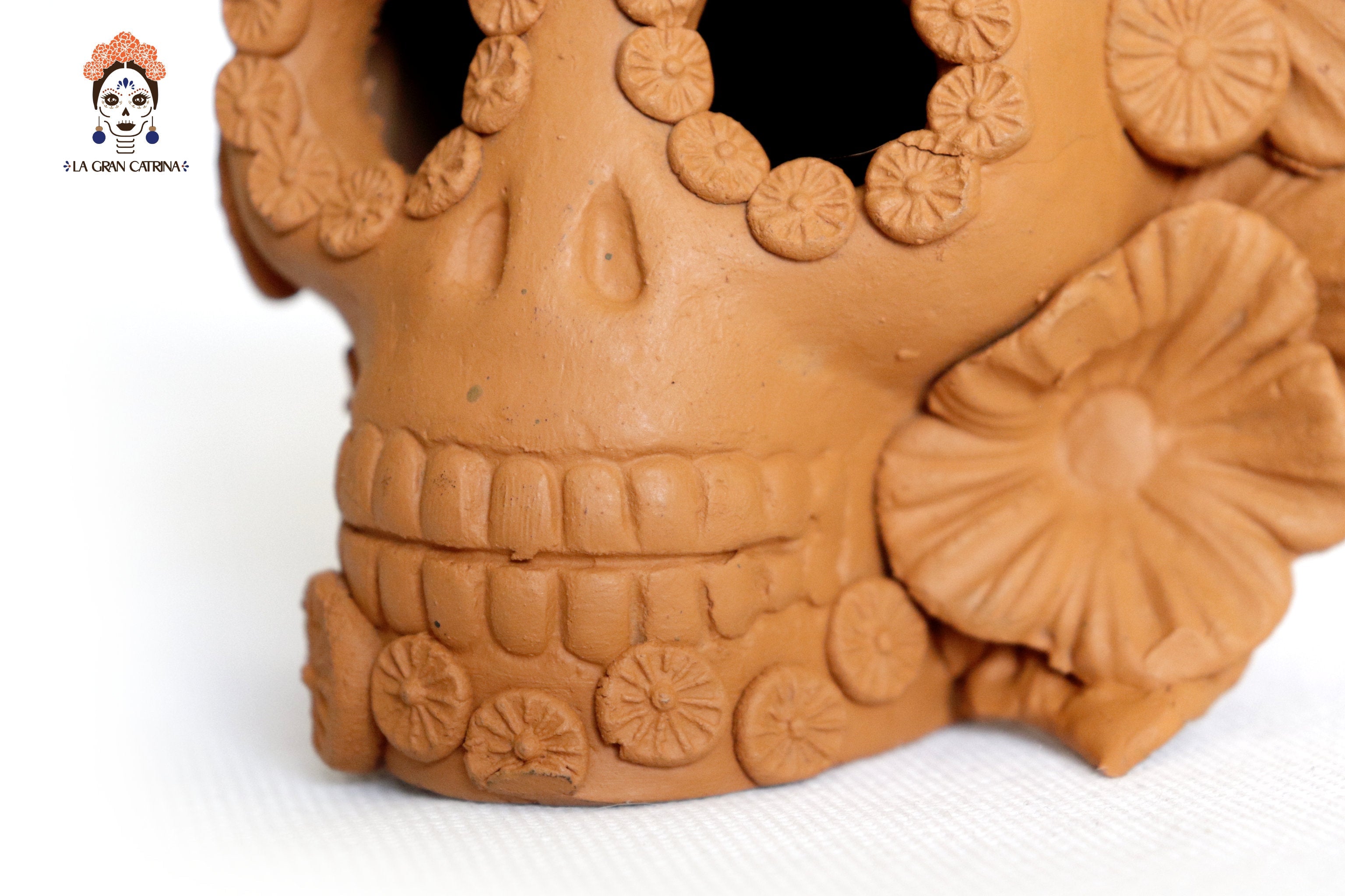 Trio of candleholders medium orange Day of the Dead for 1 Candle Brenda Capula