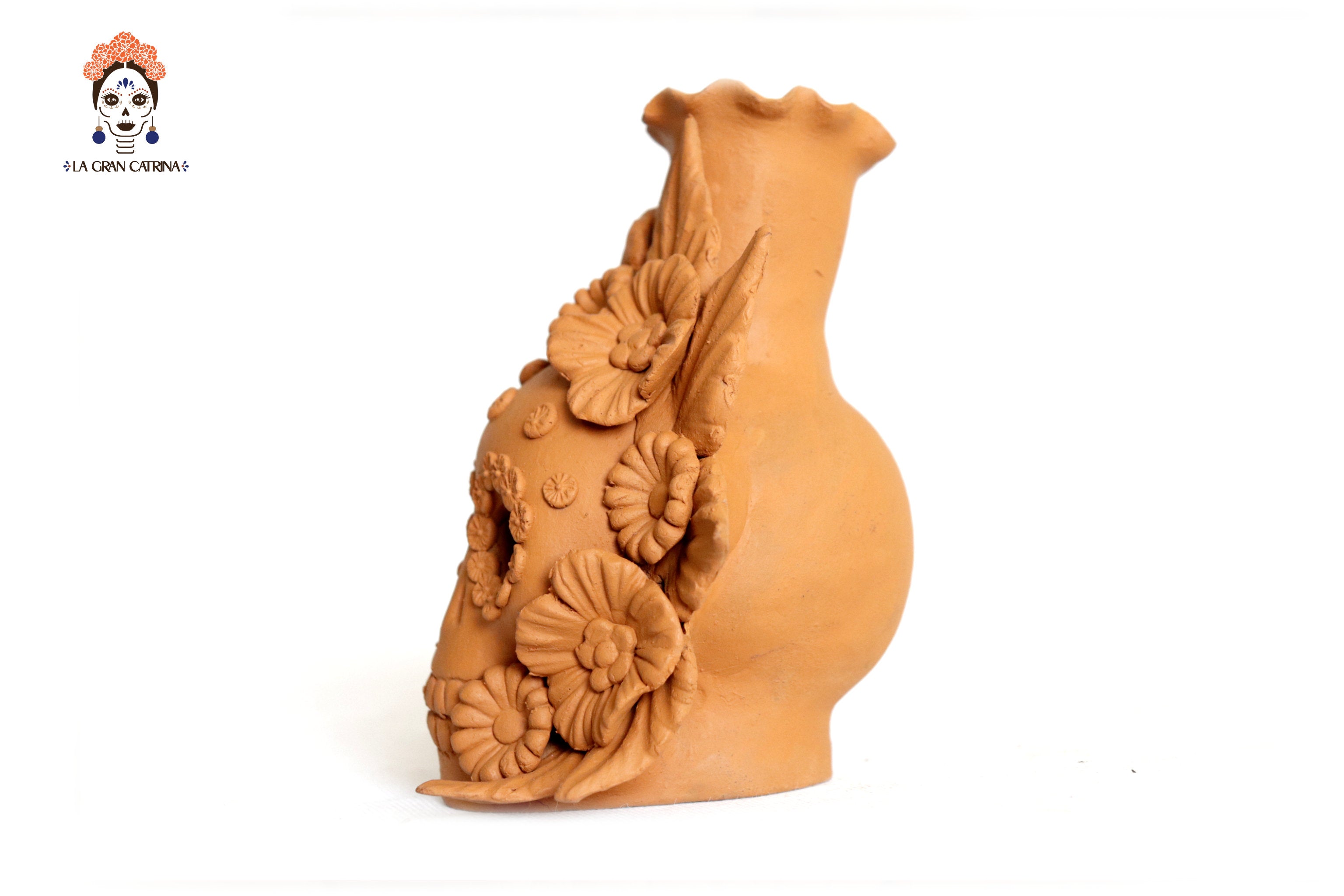 Trio of candleholders medium orange Day of the Dead for 1 Candle Brenda Capula