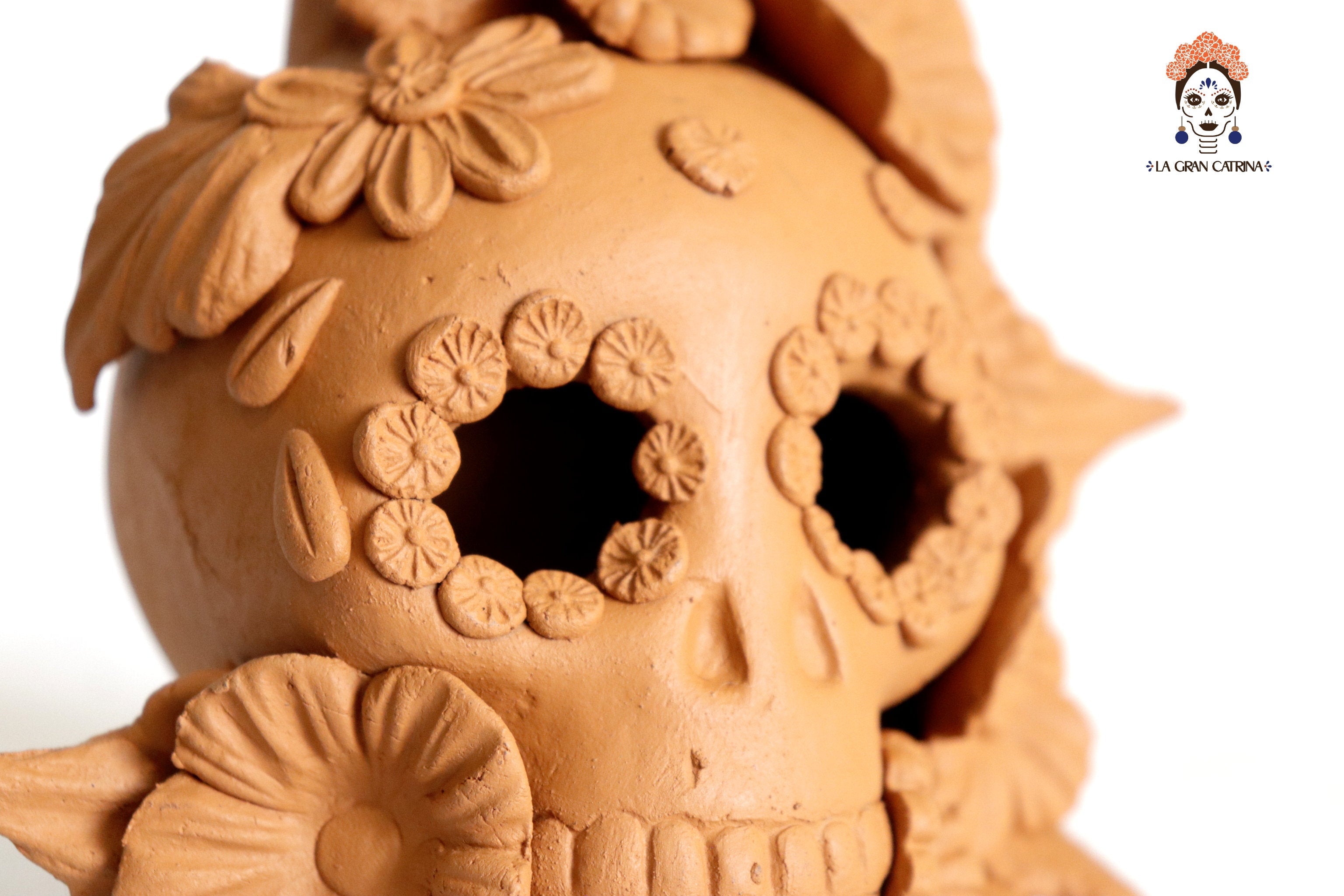 Trio of candleholders medium orange Day of the Dead for 1 Candle Brenda Capula