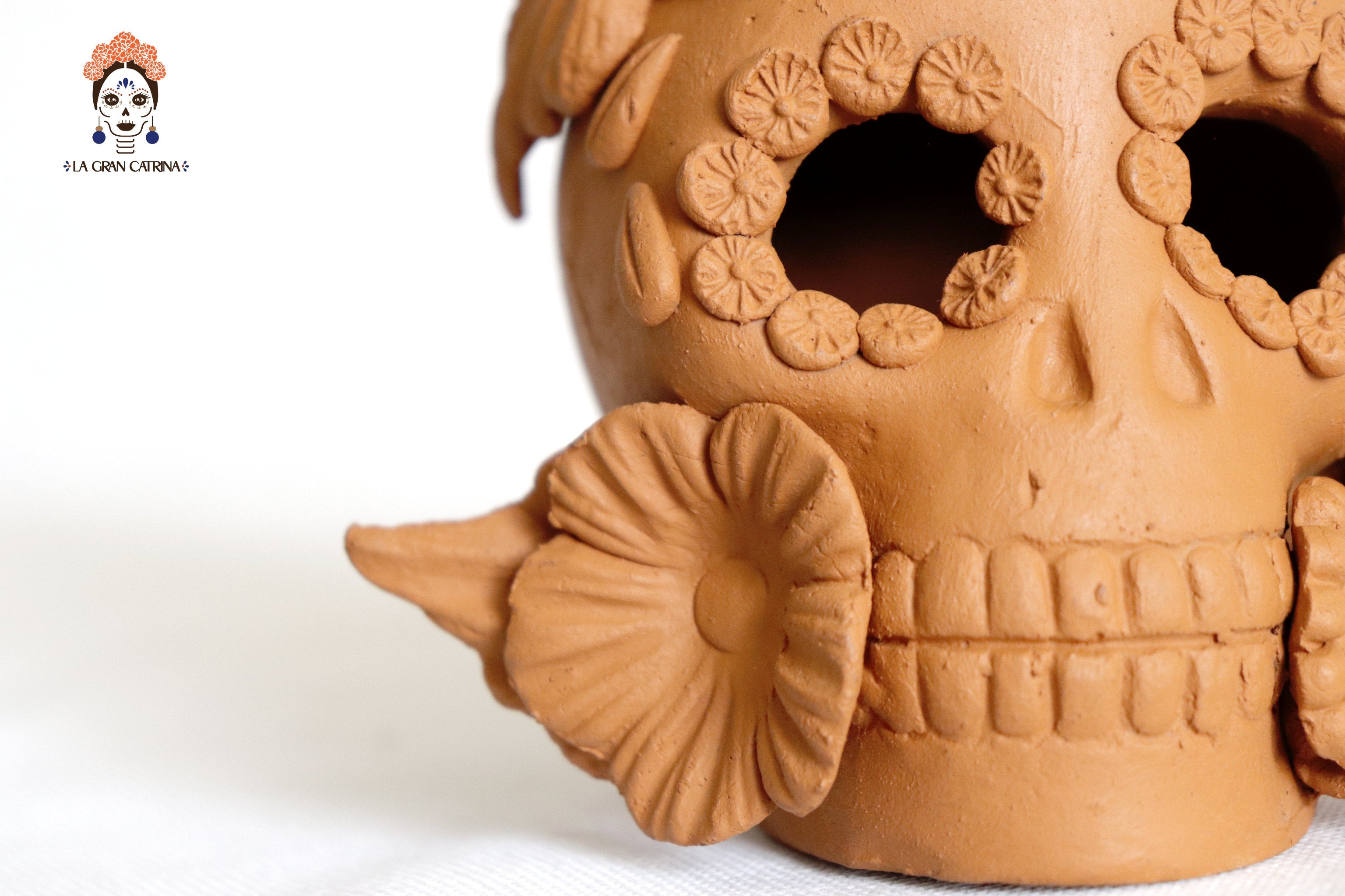 Trio of candleholders medium orange Day of the Dead for 1 Candle Brenda Capula