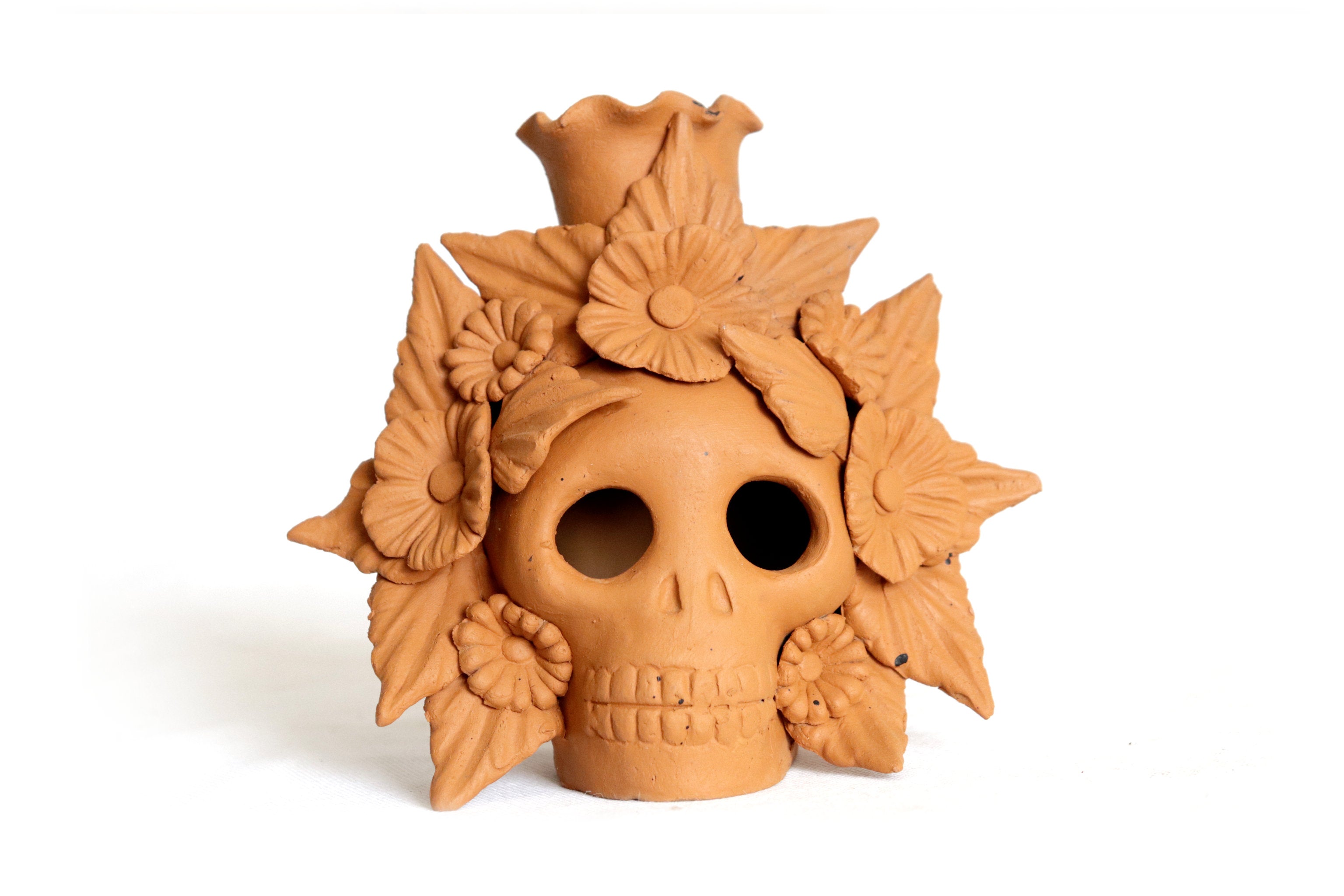 Trio of candleholders medium orange Day of the Dead for 1 Candle Brenda Capula