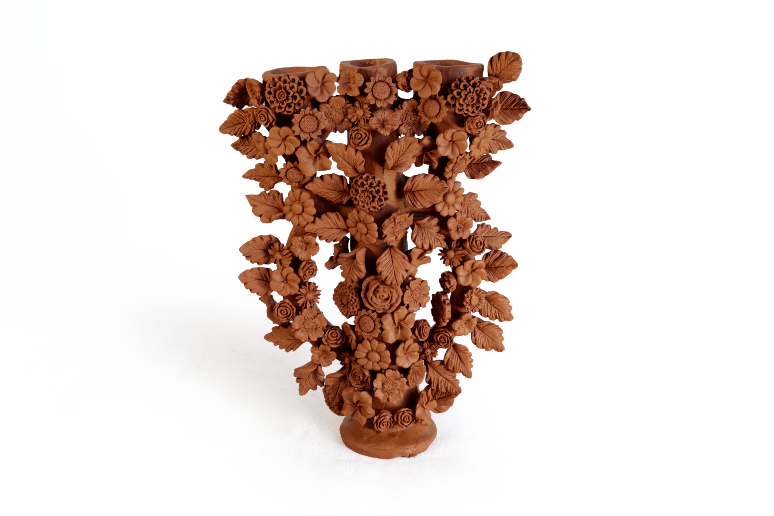 Floral Candleholder of Natural Clay 13.9 in. Candelabro