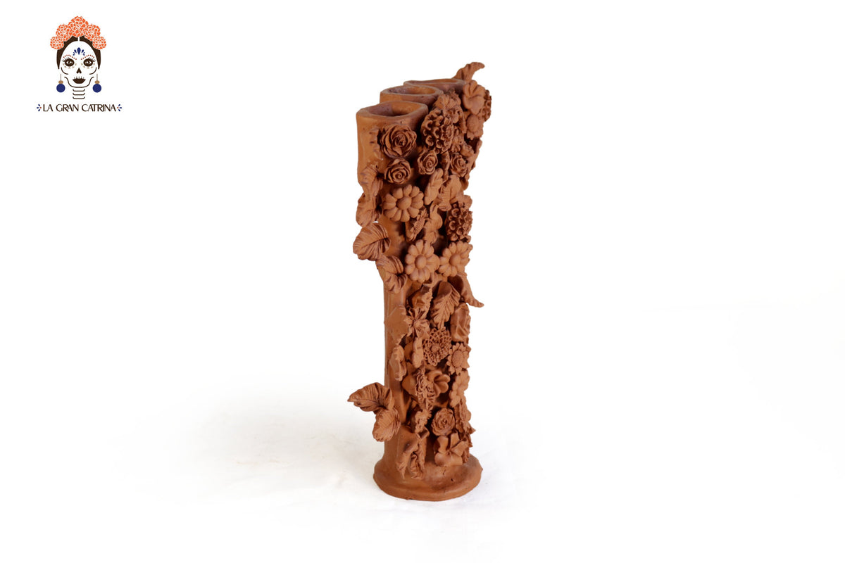 Floral Candleholder of Natural Clay 13.9 in. Candelabro