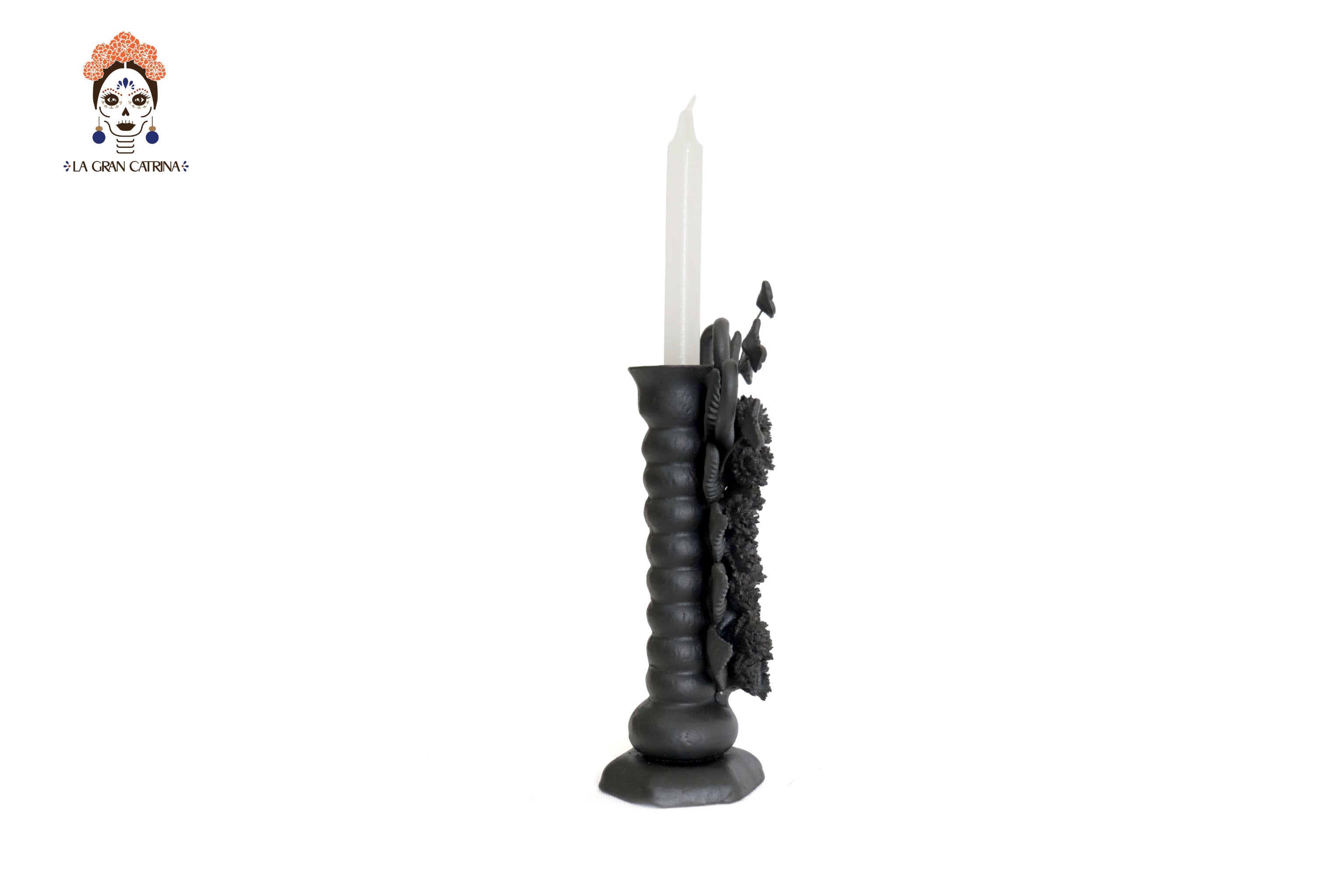 Candleholder of una candledora black clay - 11 in. Pery