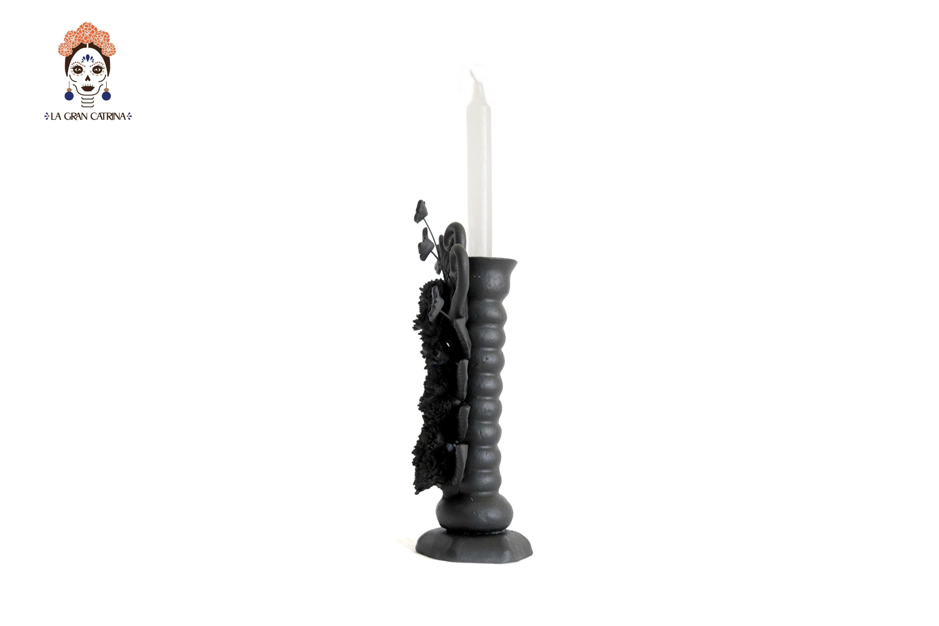 Candleholder of una candledora black clay - 11 in. Pery