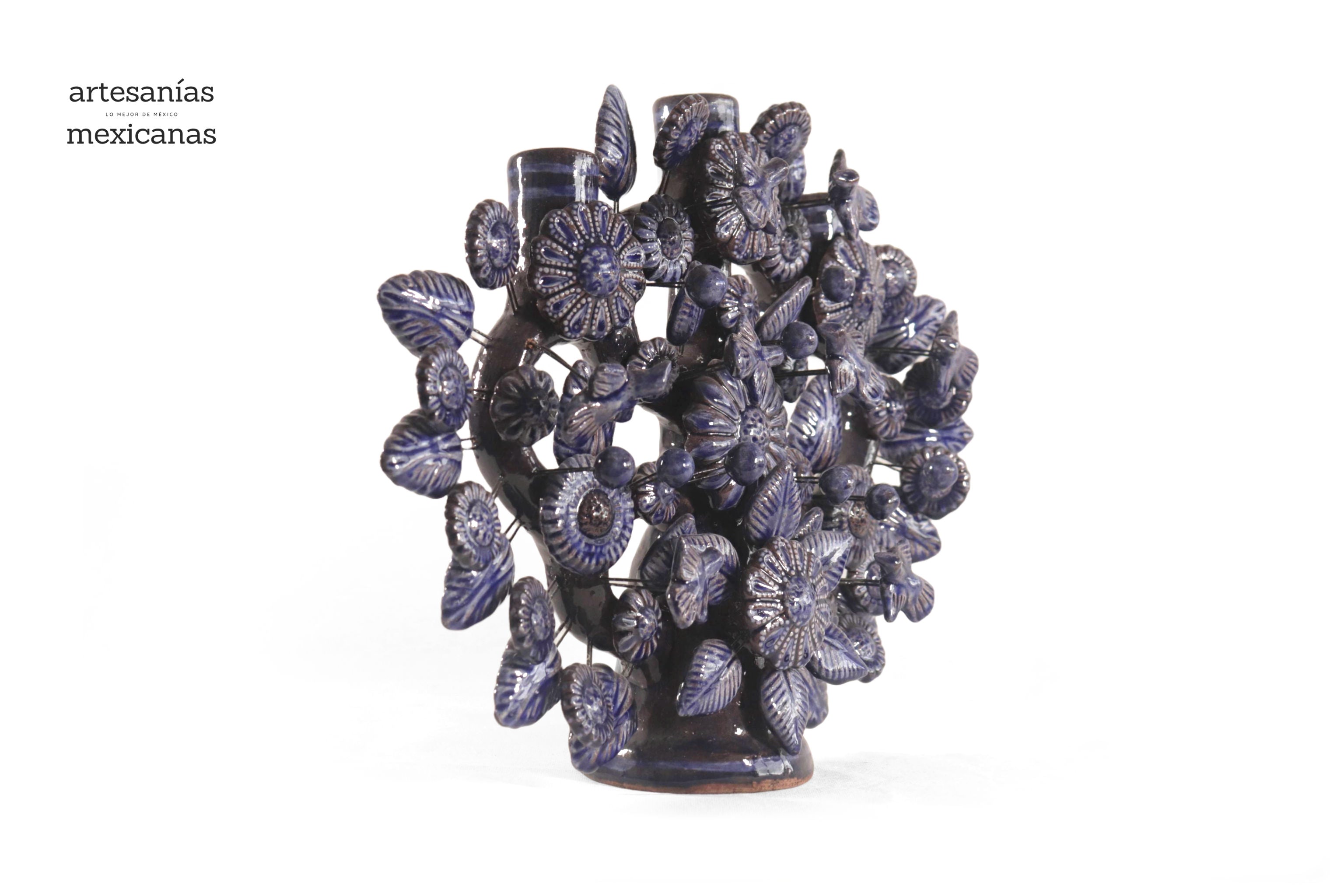Tree of Life Medium Blue - 3 Candles - 14.5 in. Montoya