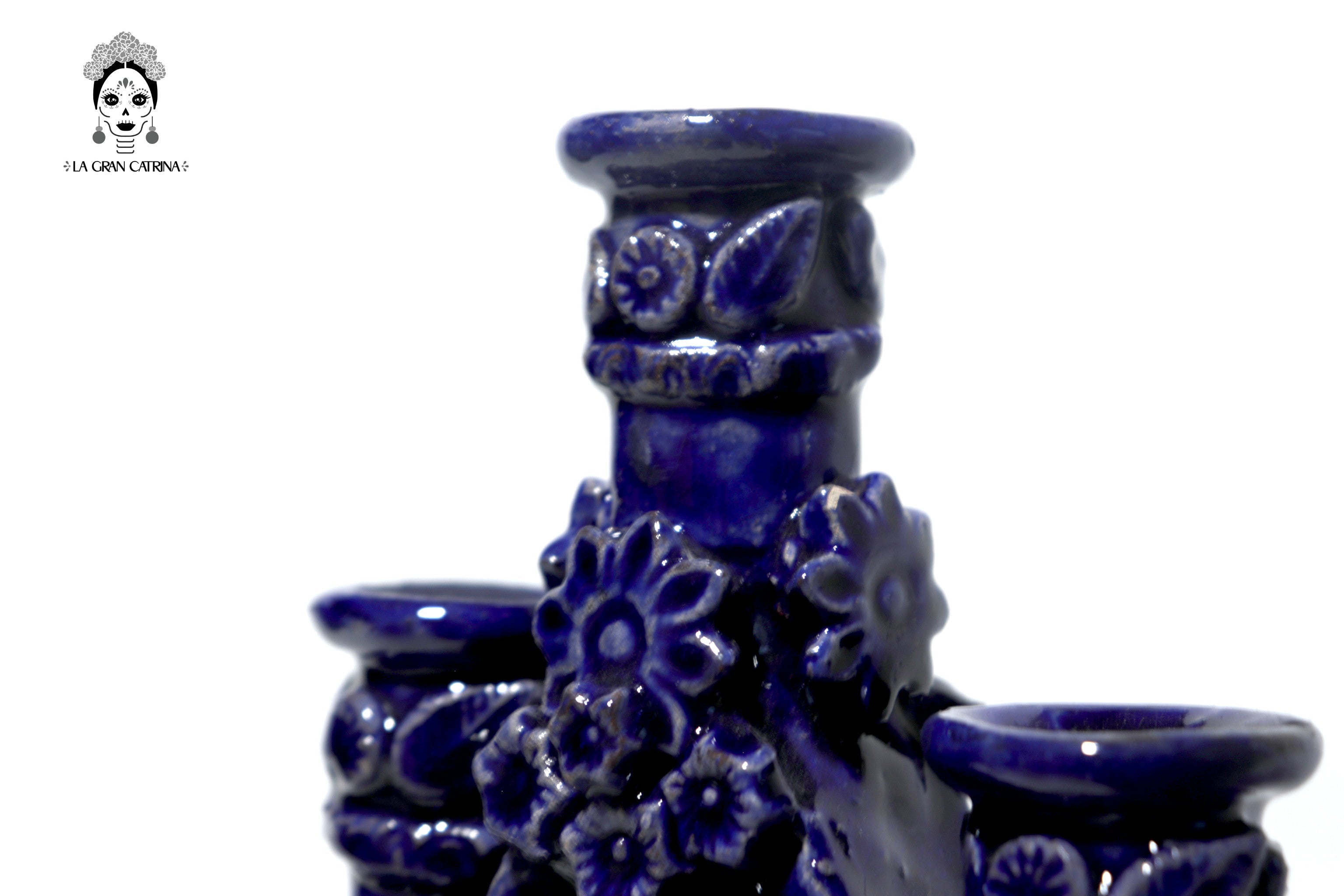 Candleholder Triangular Blue 11-Candle - Glazed Clay - 20 in. Tereri