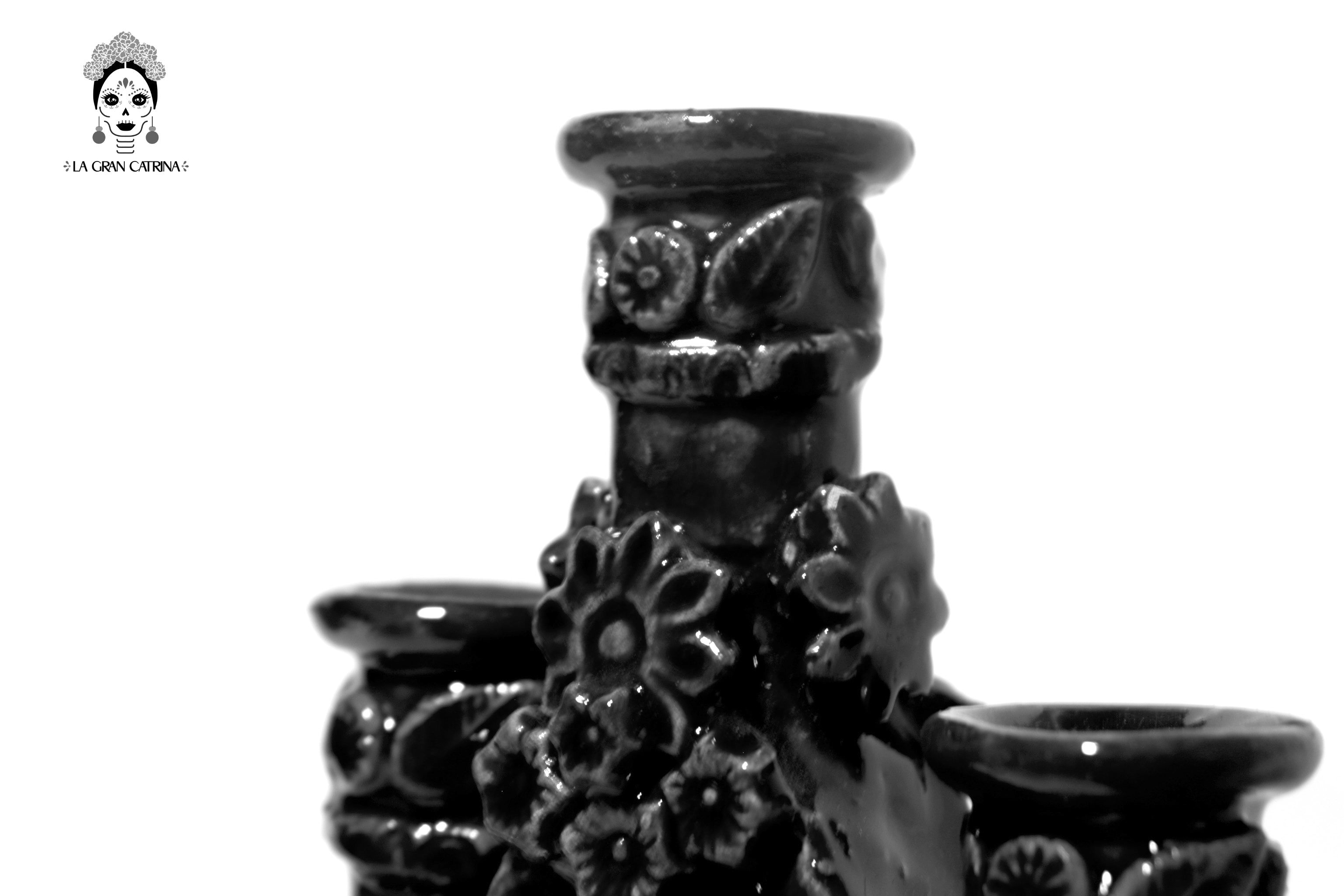 Candleholder Triangular black of 11-Candle - Glazed Clay - 20 in. Tereri