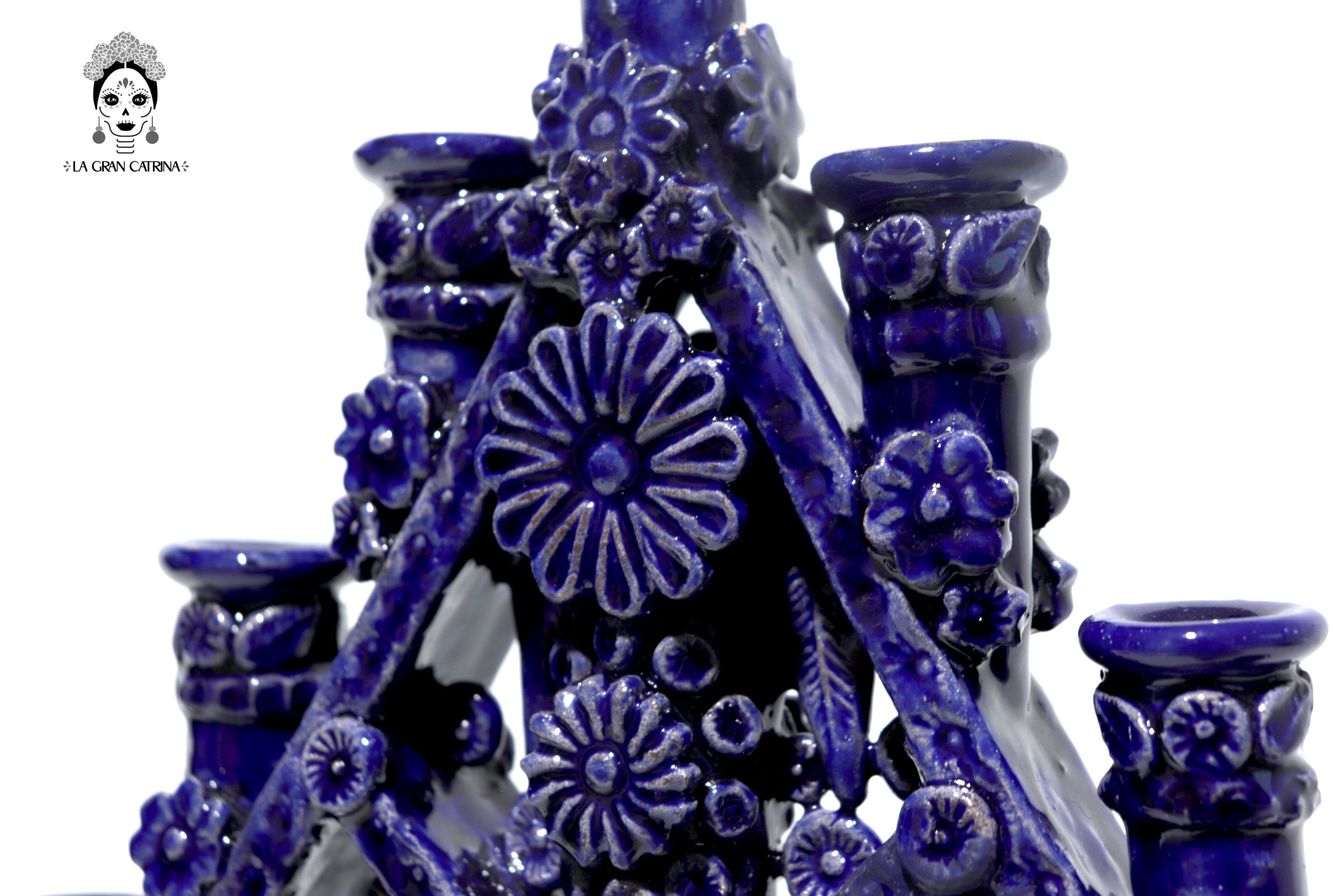 Candleholder Triangular Blue 11-Candle - Glazed Clay - 20 in. Tereri