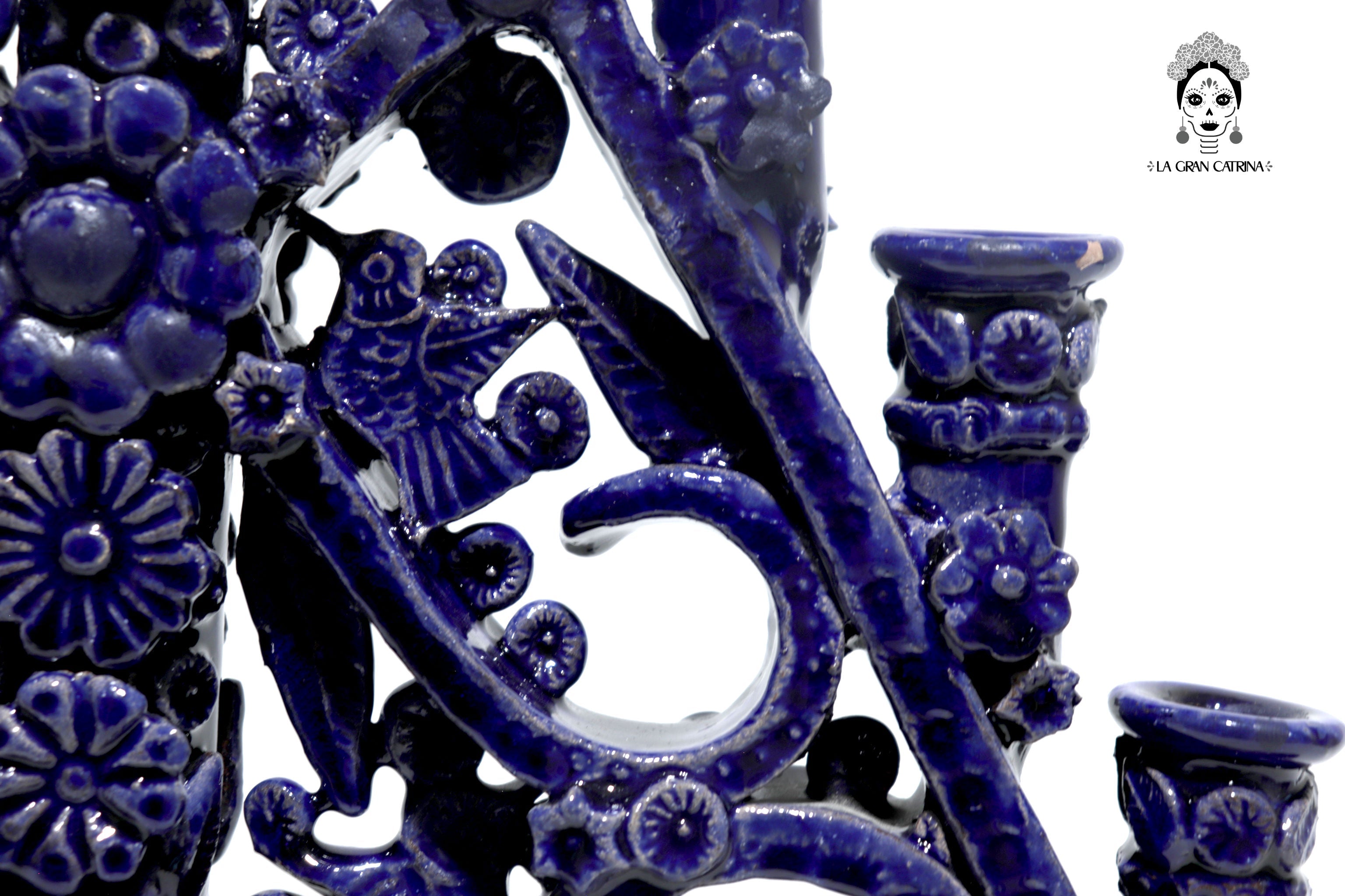 Candleholder Triangular Blue 11-Candle - Glazed Clay - 20 in. Tereri