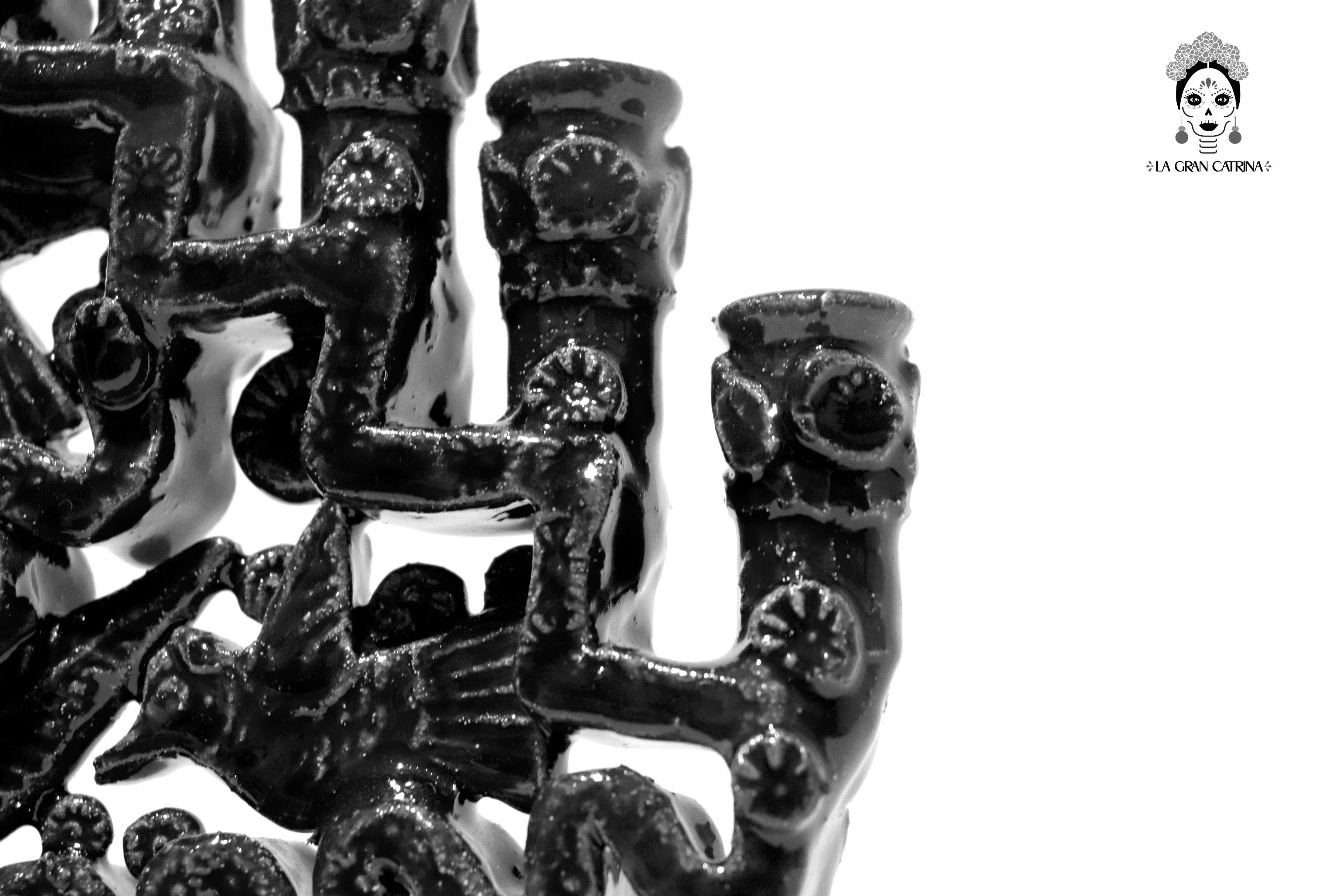 Candleholder black of 11-Candle black - Glazed Clay - 13 in. - in. Production Tereri